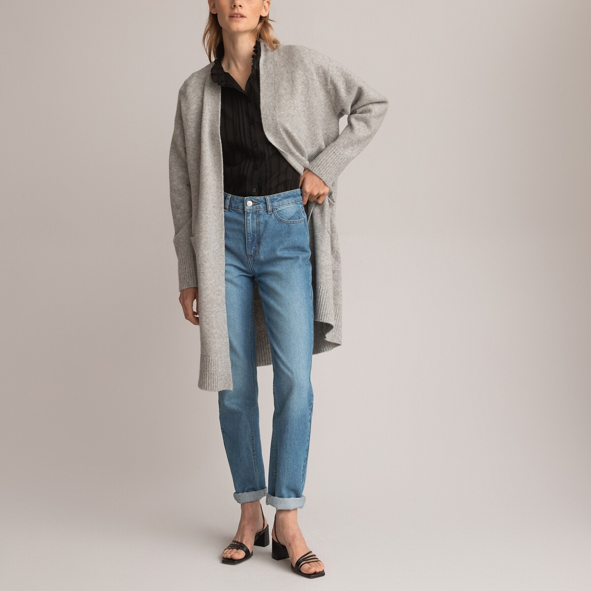 Photograph of La Redoute Collections Cotton Long Open Cardigan in Brushed Knit