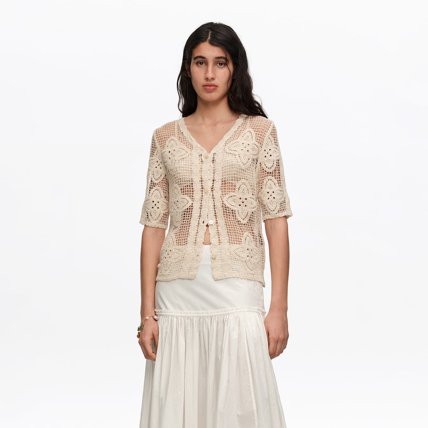 BIMBA Y LOLA Sand openwork knit cardigan