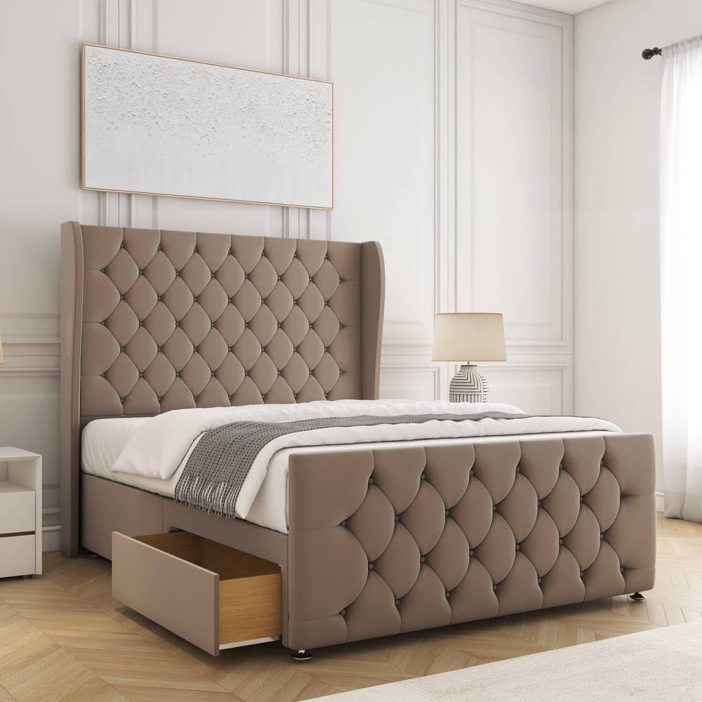 BSSPOKE Anna Plush Velvet Divan Bed 54"Headboard 2Drawers Footend No Mattress in Bronze | Size: Super King