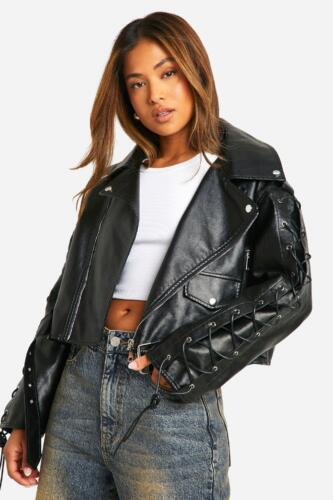 Cropped leather jacket petite store