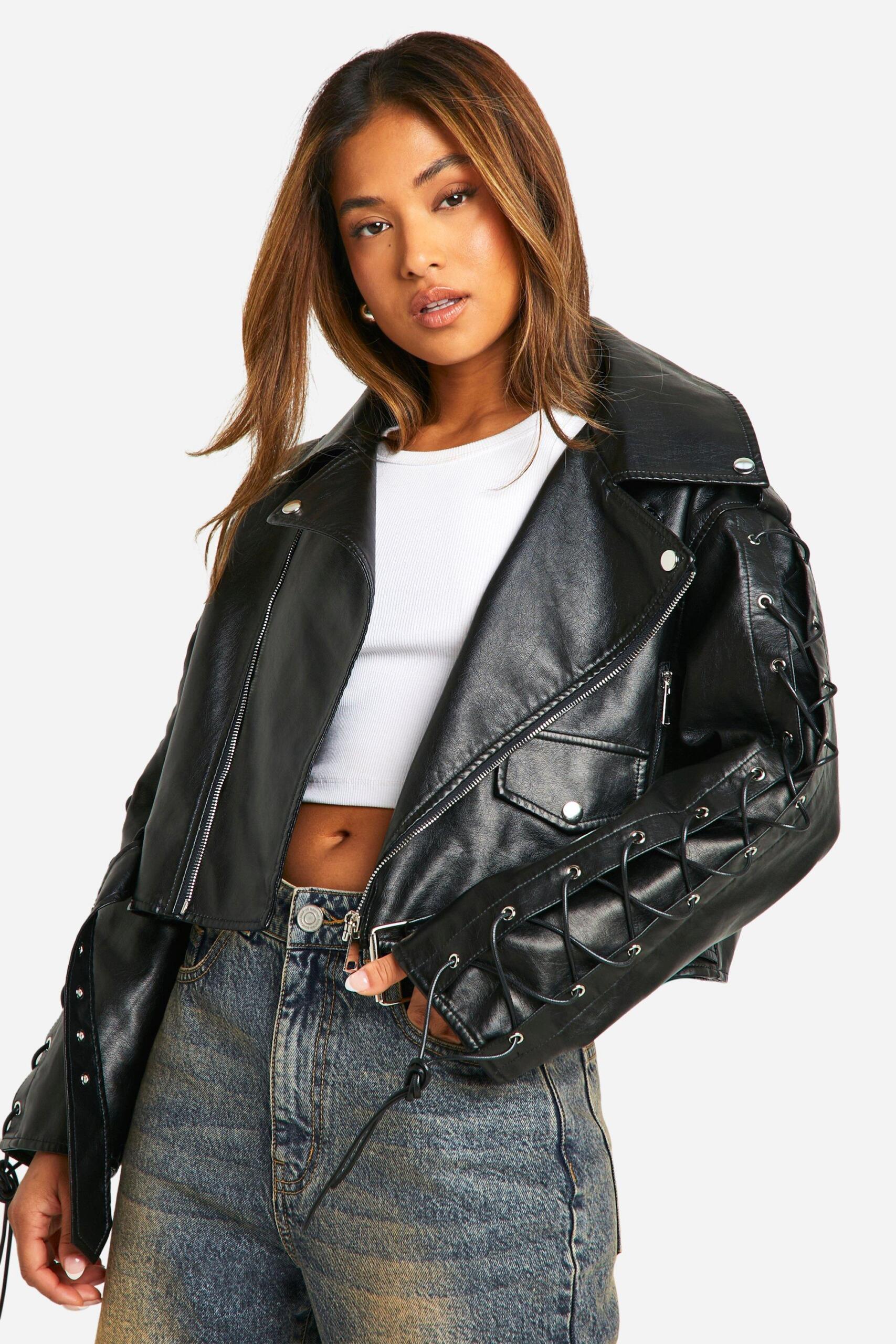 Petite leather biker jacket uk store