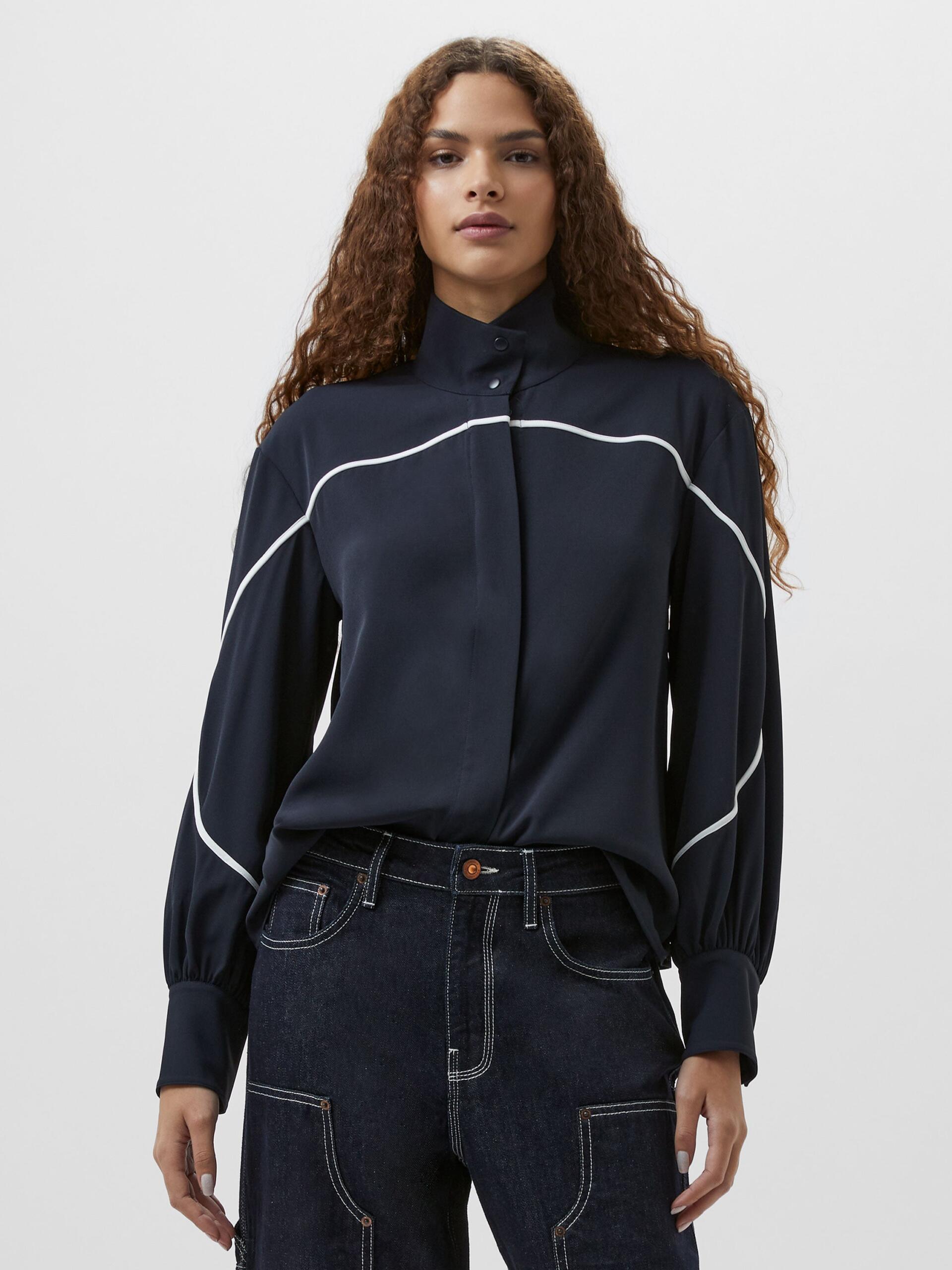 Photograph of French Connection Arezzo Contrast Piping Long Sleeved Shirt Navy/Summer White