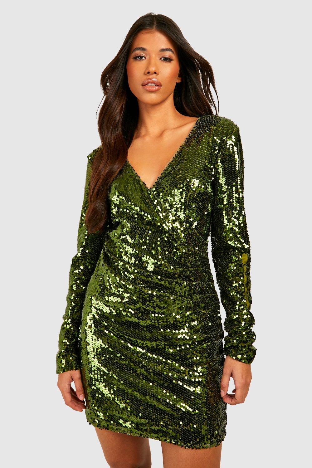 Photograph of Boohoo Womens Tall Wrap Over Sequin Dress