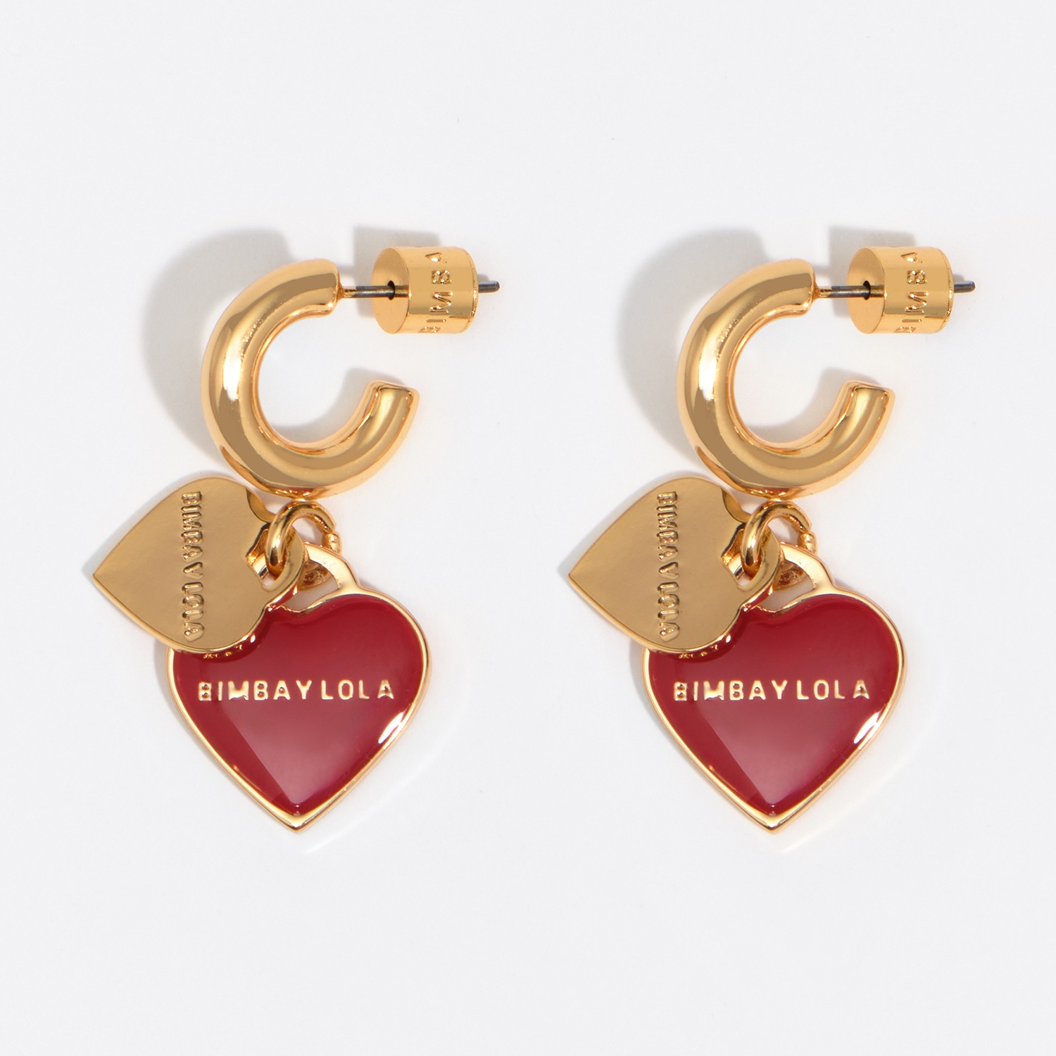 BIMBA Y LOLA Hoop earrings with double heart logo in dark red