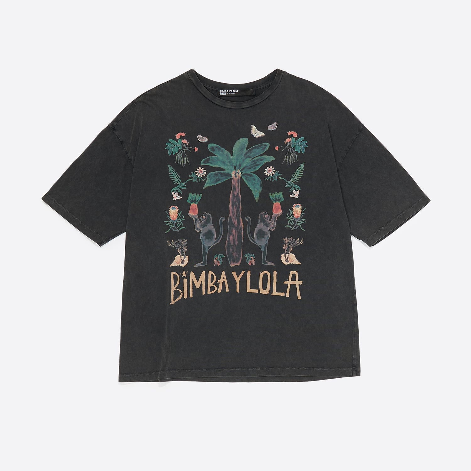 BIMBA Y LOLA Faded black jungle logo T-shirt
