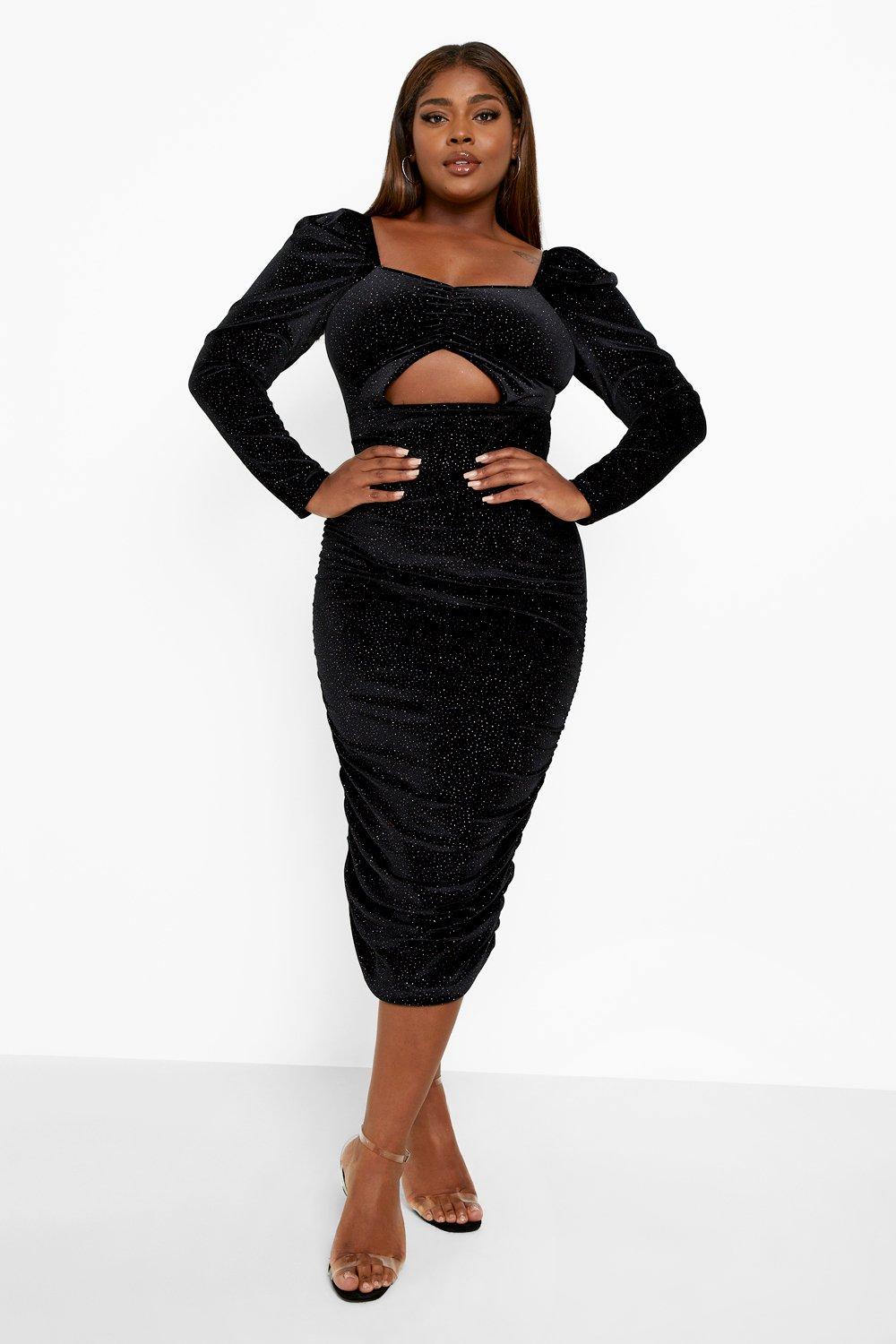 Boohoo Womens Plus Rainbow Velvet Puff Sleeve Midi Dress Rather Saucy
