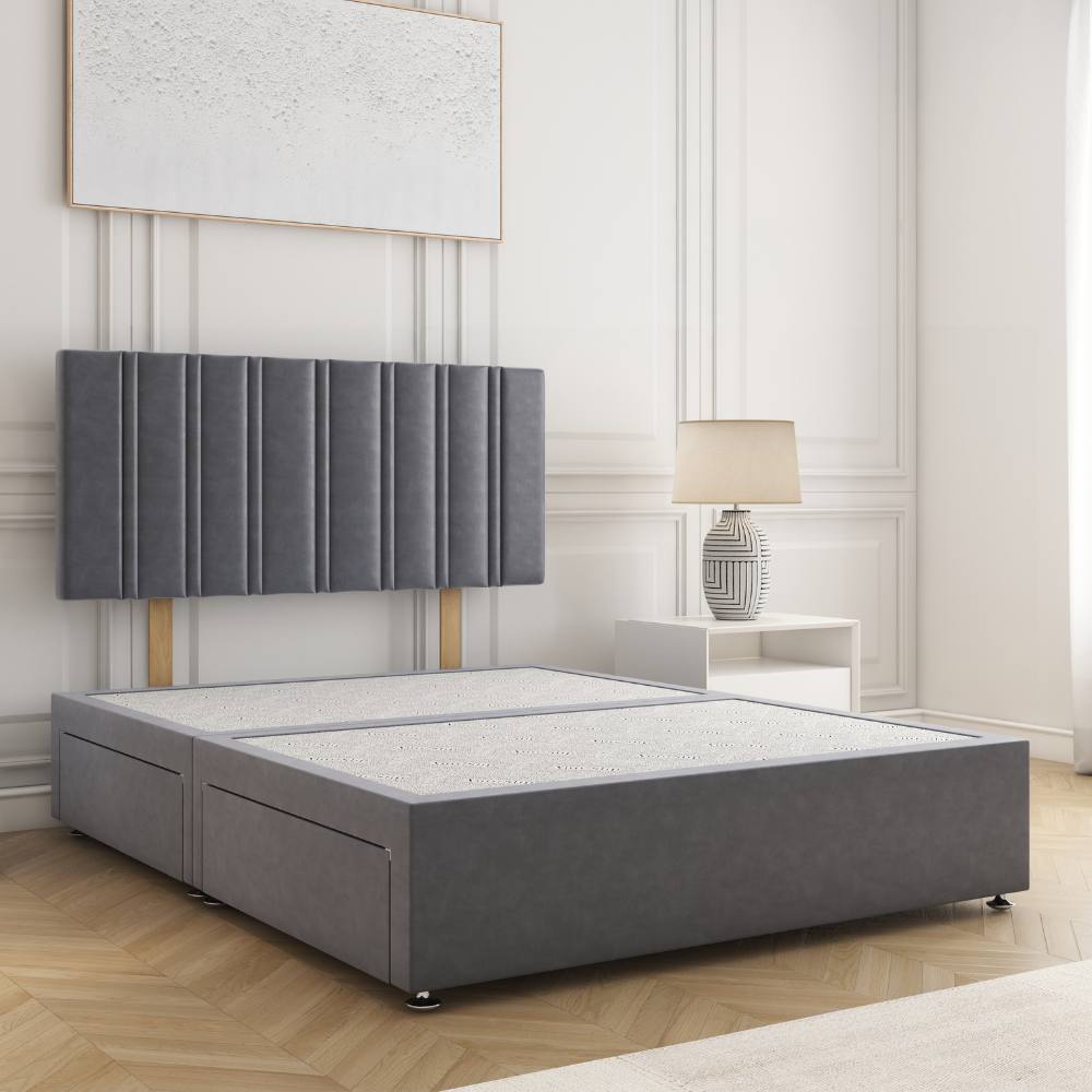 BSSPOKE Sienna Divan Bed Plush 24" Headboard & 2Drawers Same Side No Mattress in Charcoal | Size: Super King