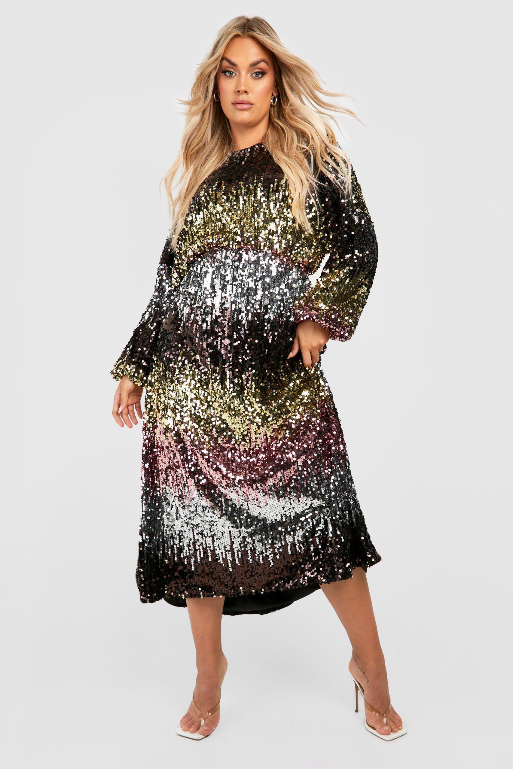 Boohoo Womens Plus Ombre Sequin Detail Midi Dress