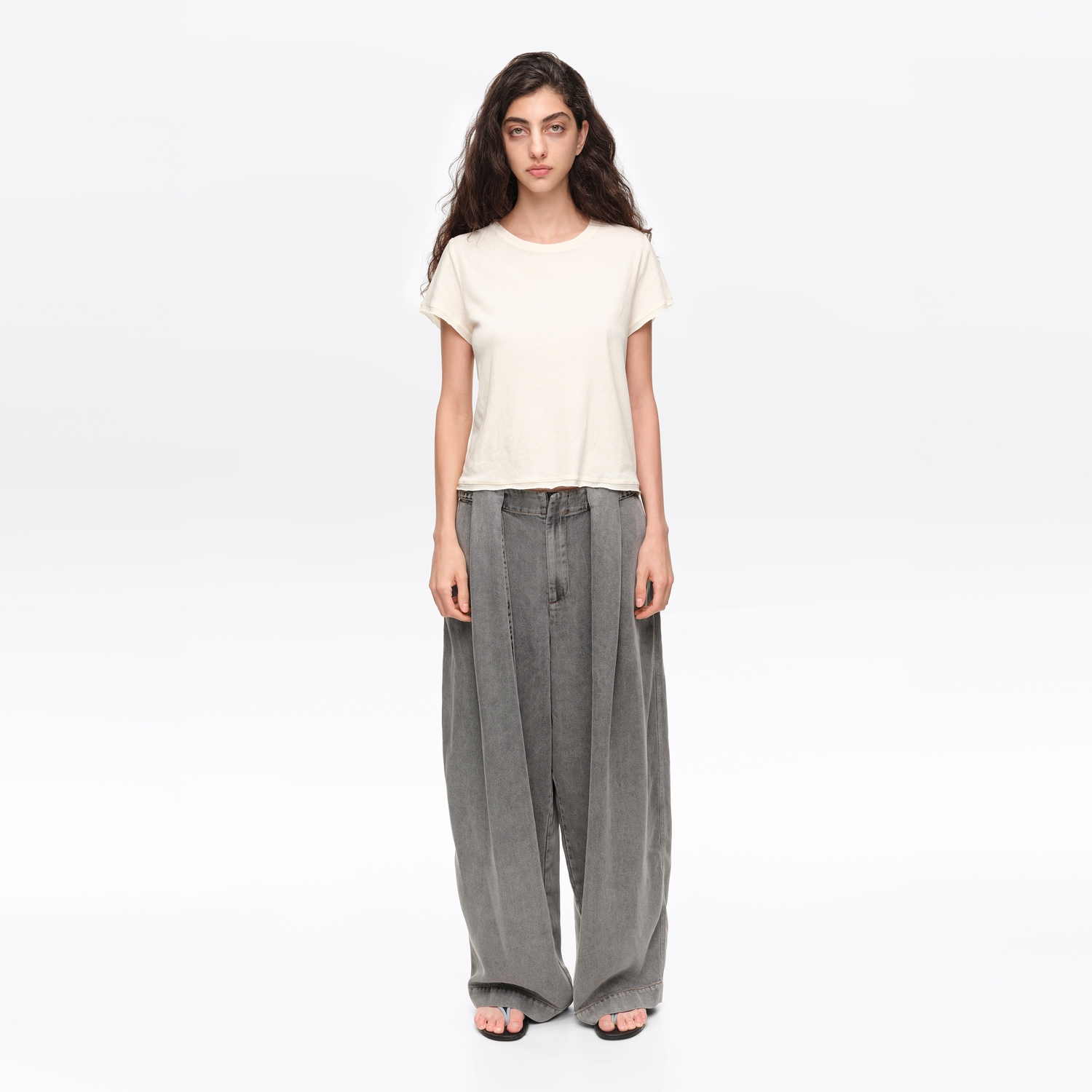 BIMBA Y LOLA Washed gray fluid denim trousers with belt