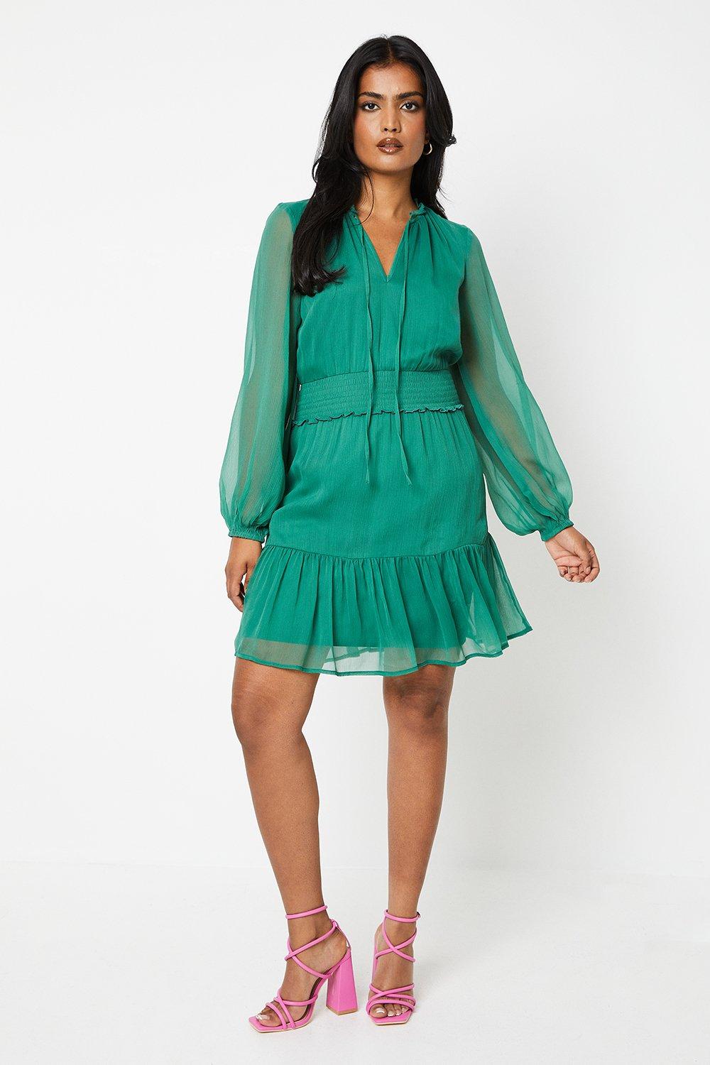 Photograph of Dorothy Perkins Womens Blouson Sleeve Shirred Chiffon Mini Dress