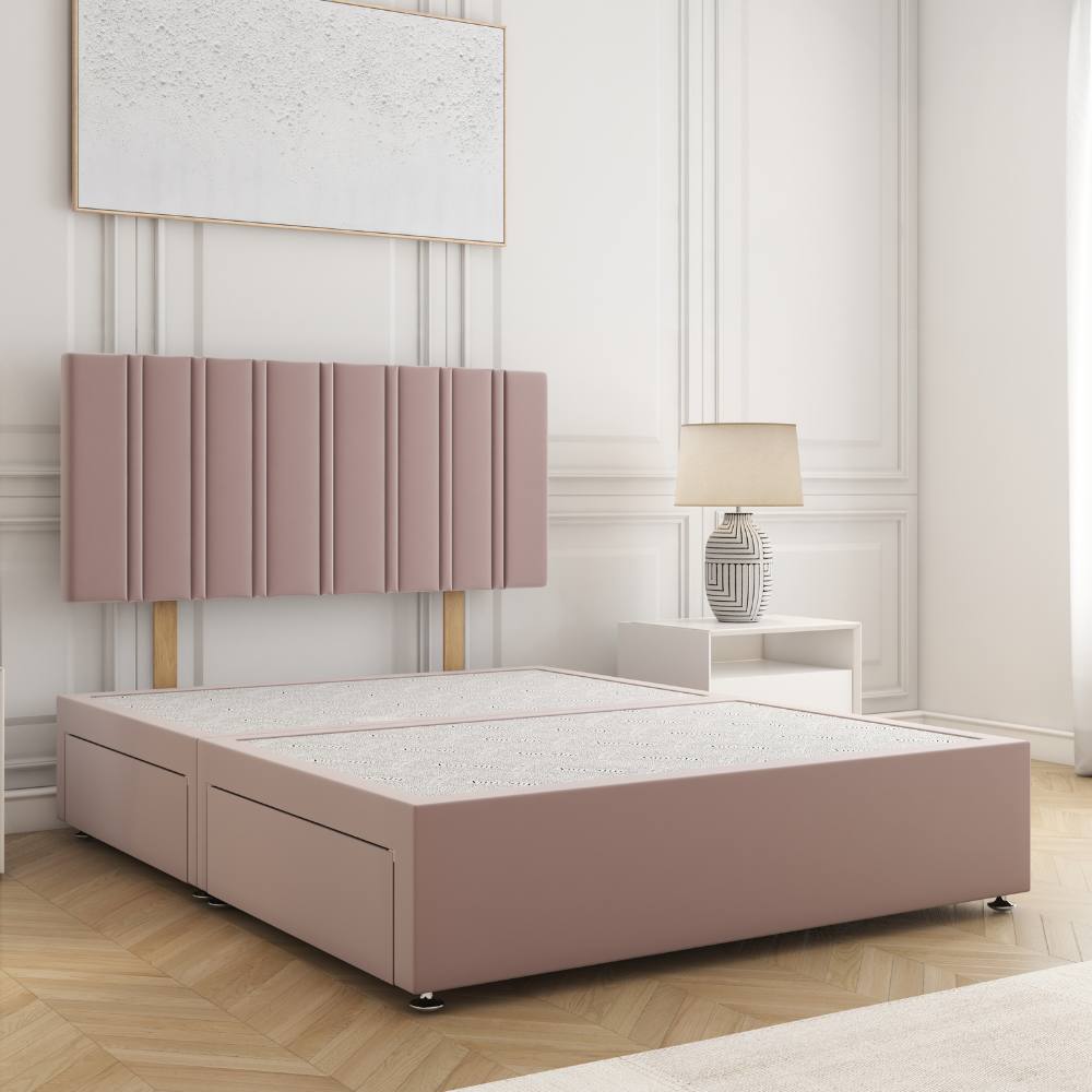 BSSPOKE Sienna Divan Bed Plush 24" Headboard & 2Drawers Same Side No Mattress in Pink | Size: Super King