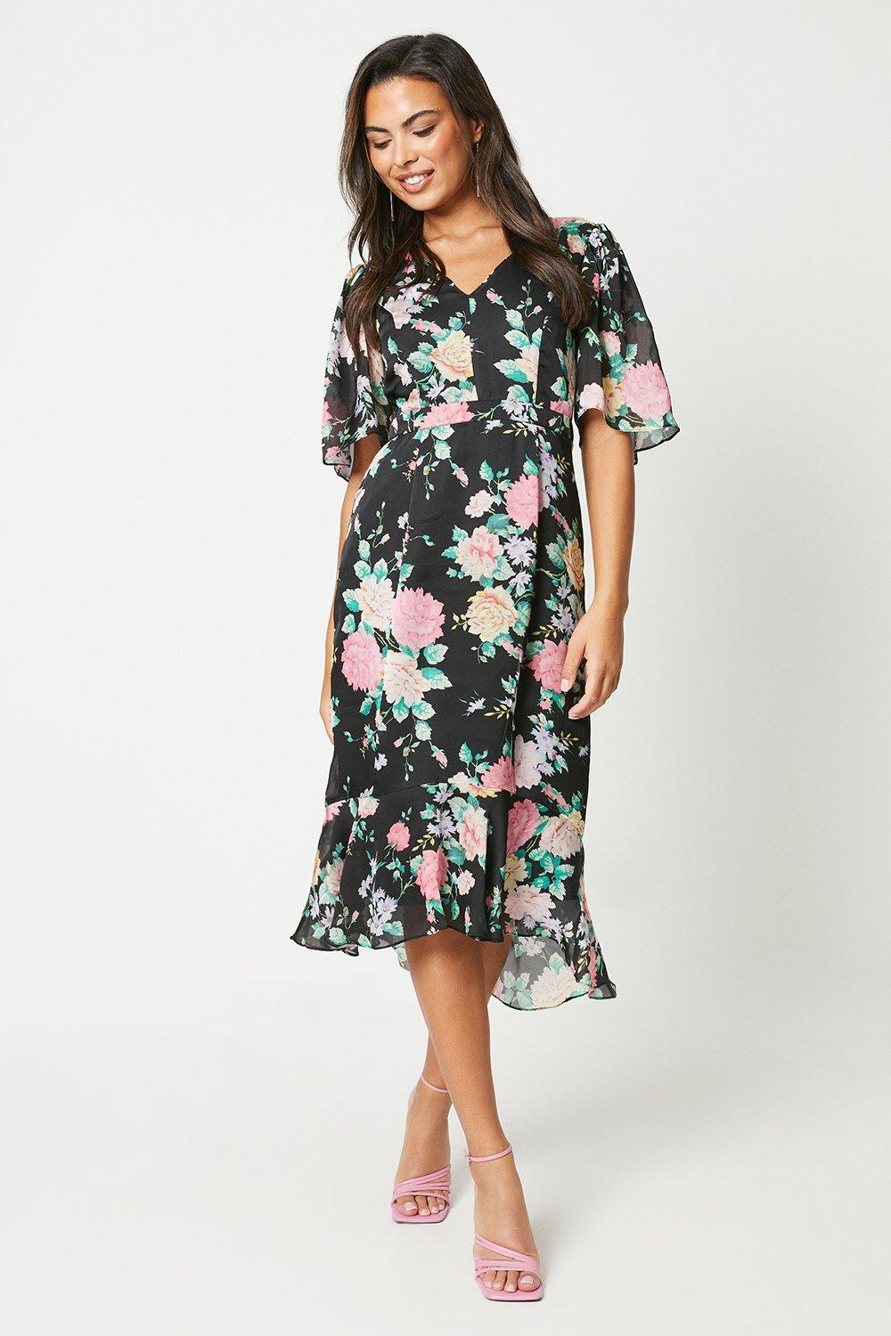 Photograph of Dorothy Perkins Womens V Neck Fluted Hem Dress