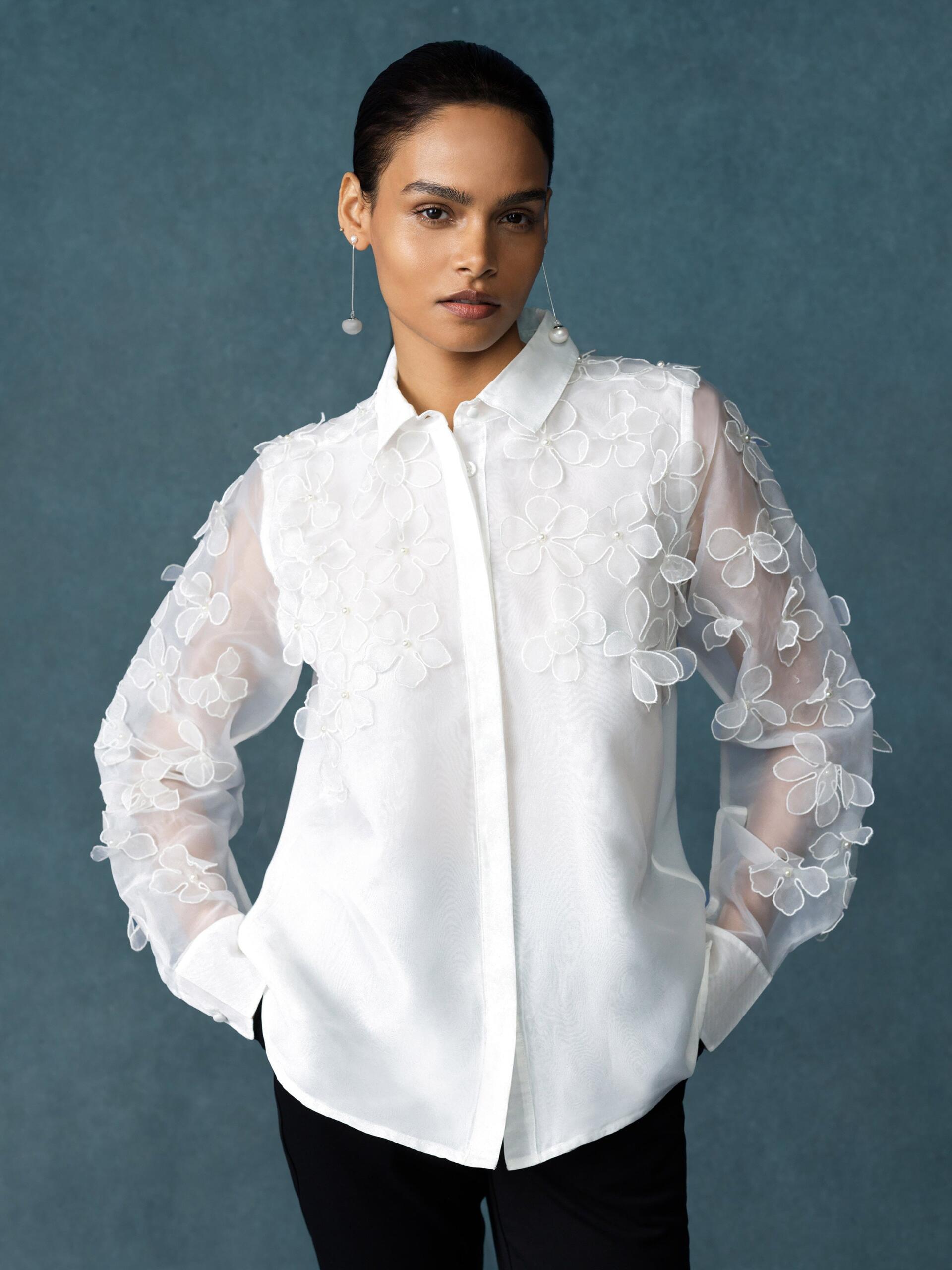 Photograph of French Connection Camden 3D Floral Embellished Shirt Summer White