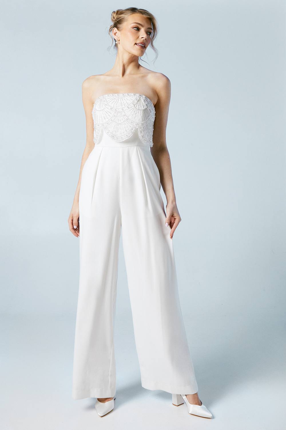 Photograph of Coast Premium Crepe Scallop Pearl Detail Bridal Jumpsuit