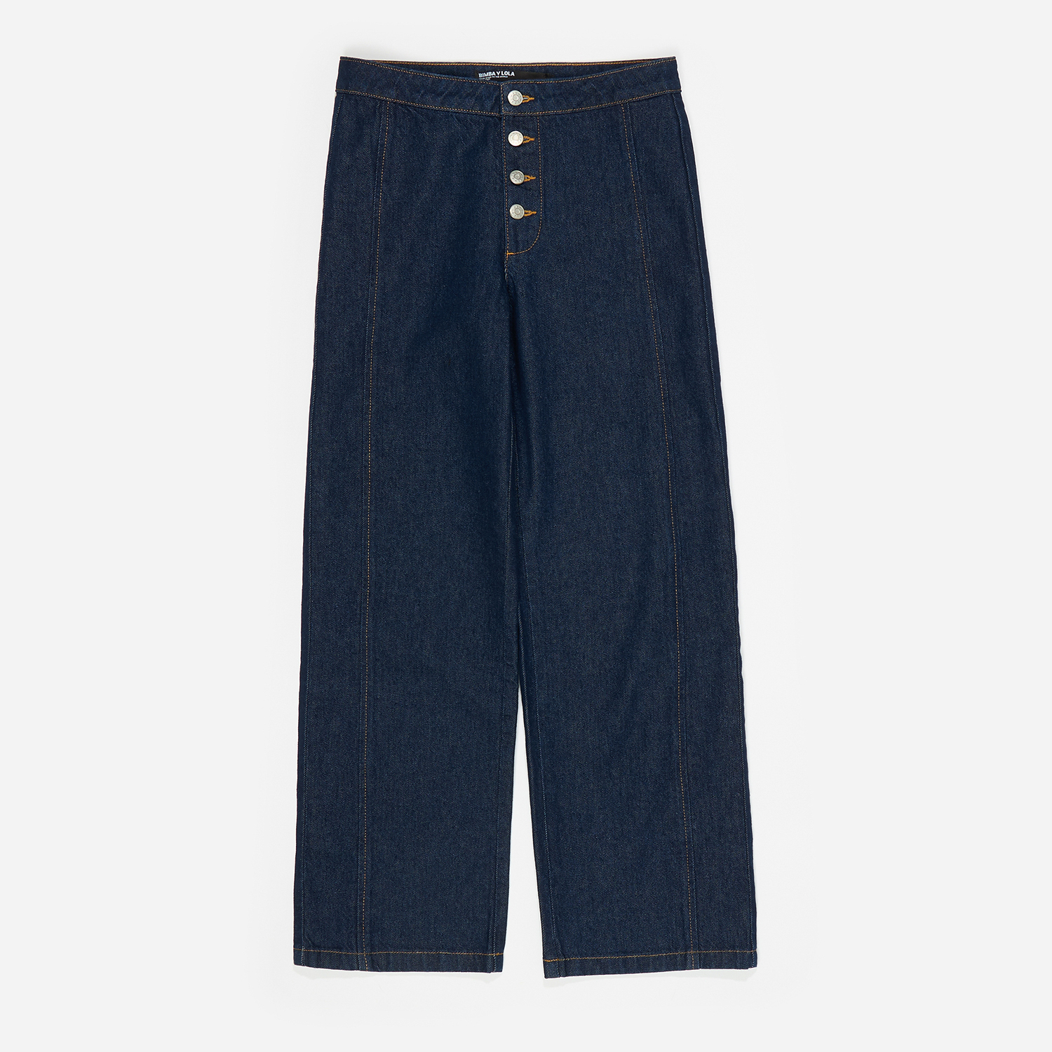 BIMBA Y LOLA Dark blue denim straight-leg trousers with buttons