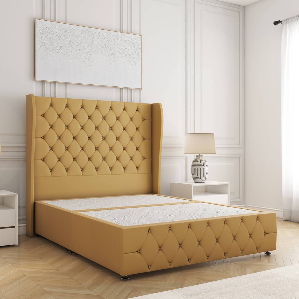 BSSPOKE Faye Divan Bed Plush Velvet 54" Headboard & No Mattress No Drawers in Mustard | Size: Single