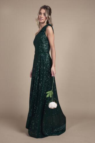 Coast Girl's Teen Sequin Bow One Shoulder Maxi Bridesmaid Dress in Emerald | Size: 9/10 Years