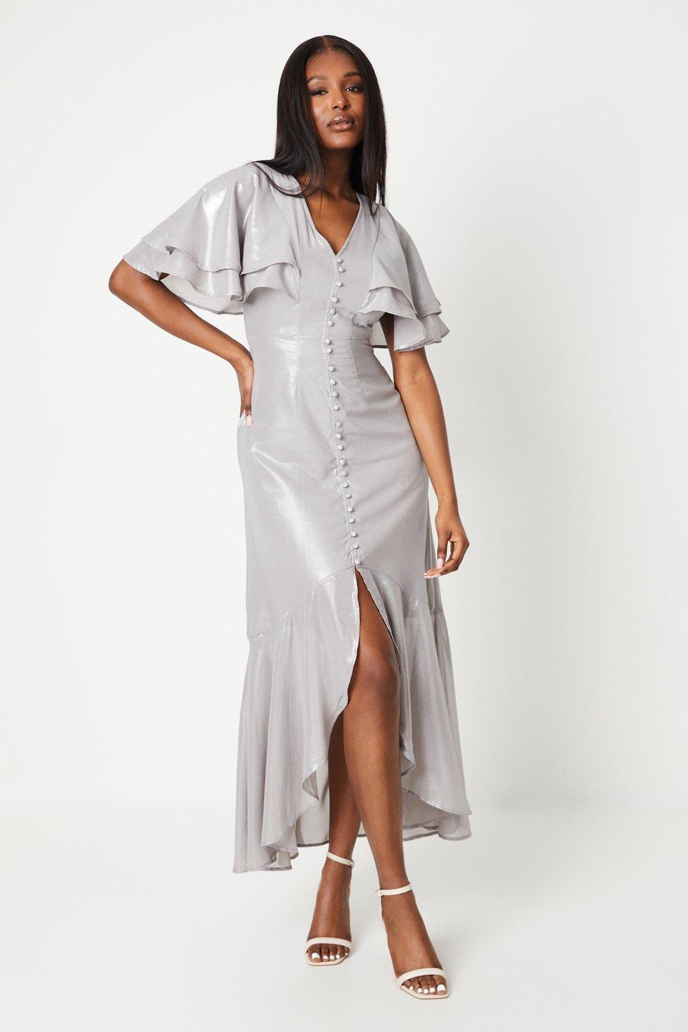 Photograph of Dorothy Perkins Womens Midaxi Metallic Dress With Frill Sleeves