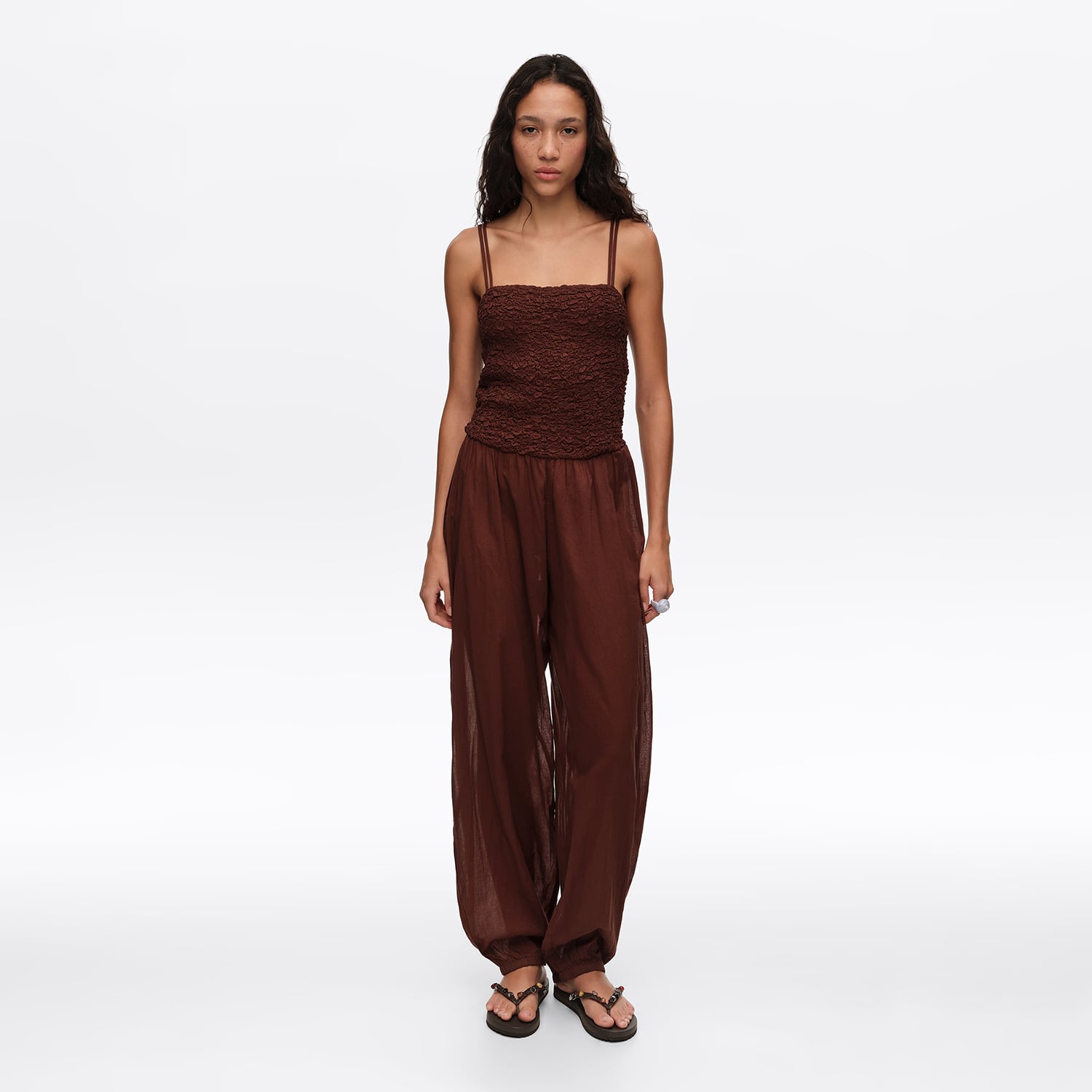 BIMBA Y LOLA Brown cotton gathered balloon jumpsuit