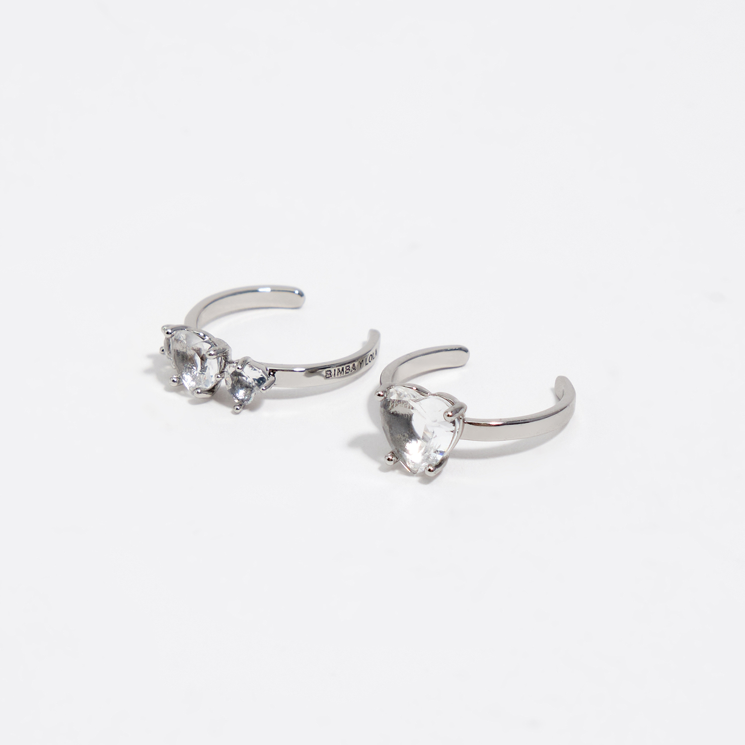 BIMBA Y LOLA Set of 2 dark silver mini crystal heart rings