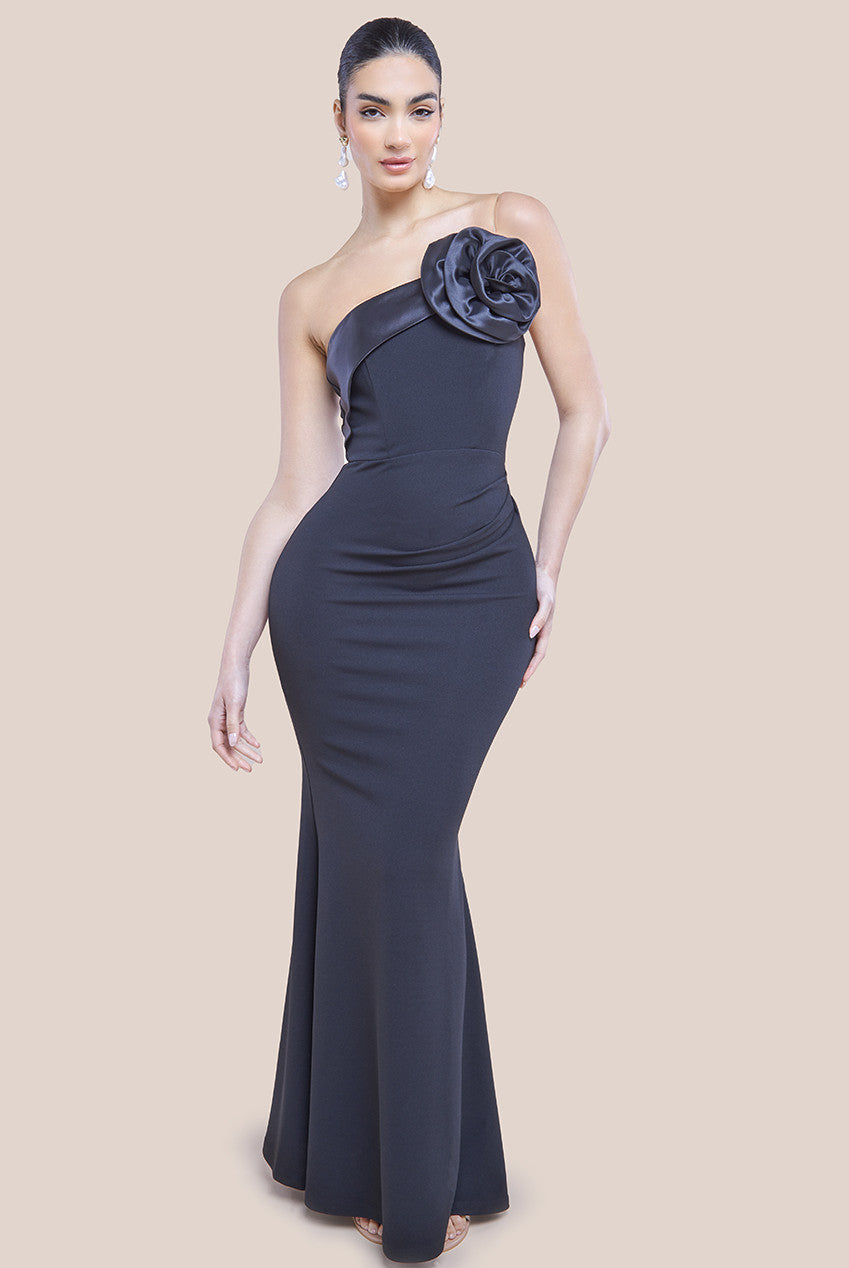 Goddiva Satin Corsage Scuba Crepe Maxi Dress | Rather Saucy