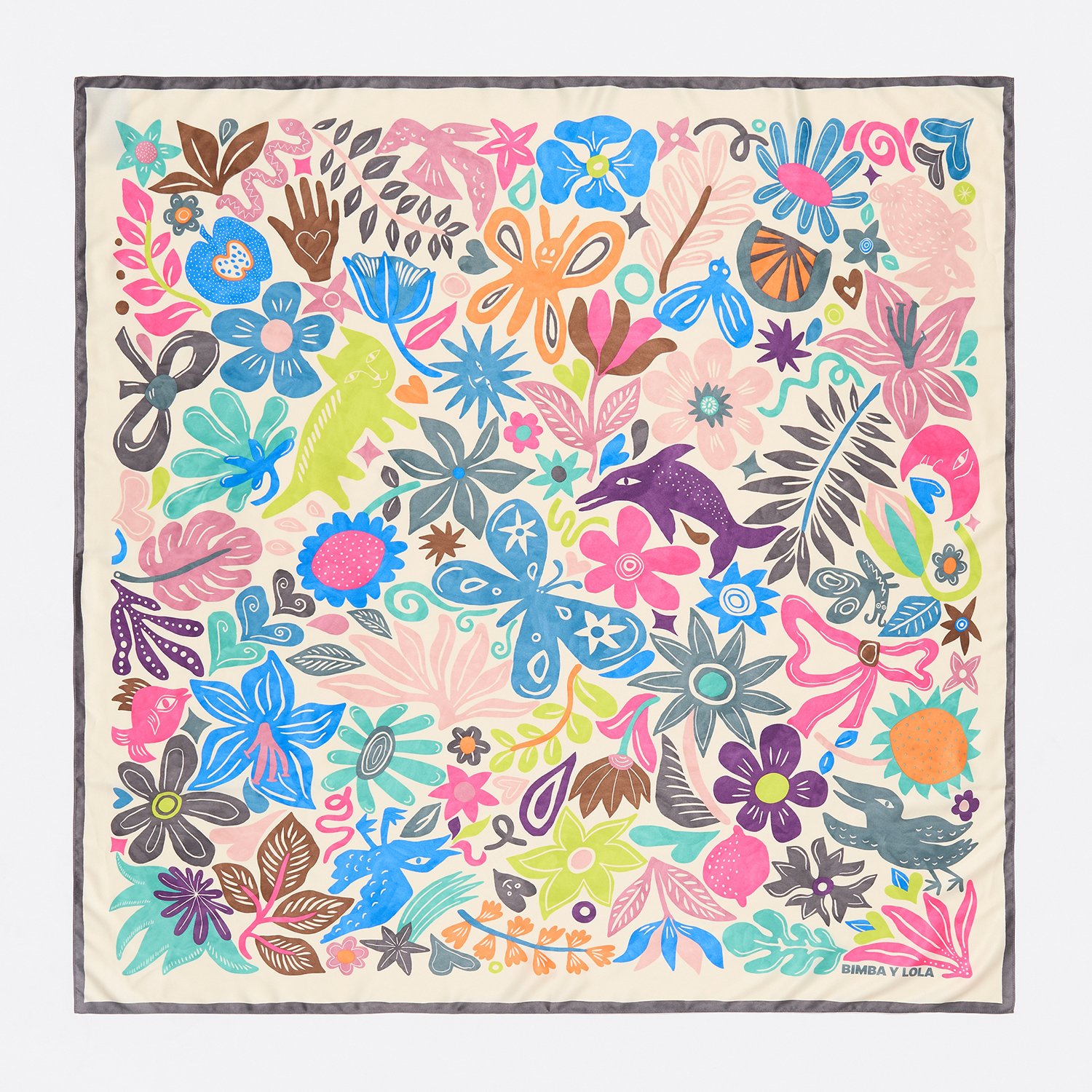 Photograph of BIMBA Y LOLA Ivory vegetation and animals scarf