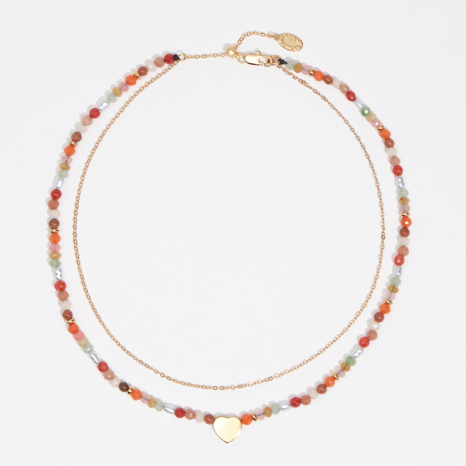 BIMBA Y LOLA Double-layer necklace with heart logo and brown stones