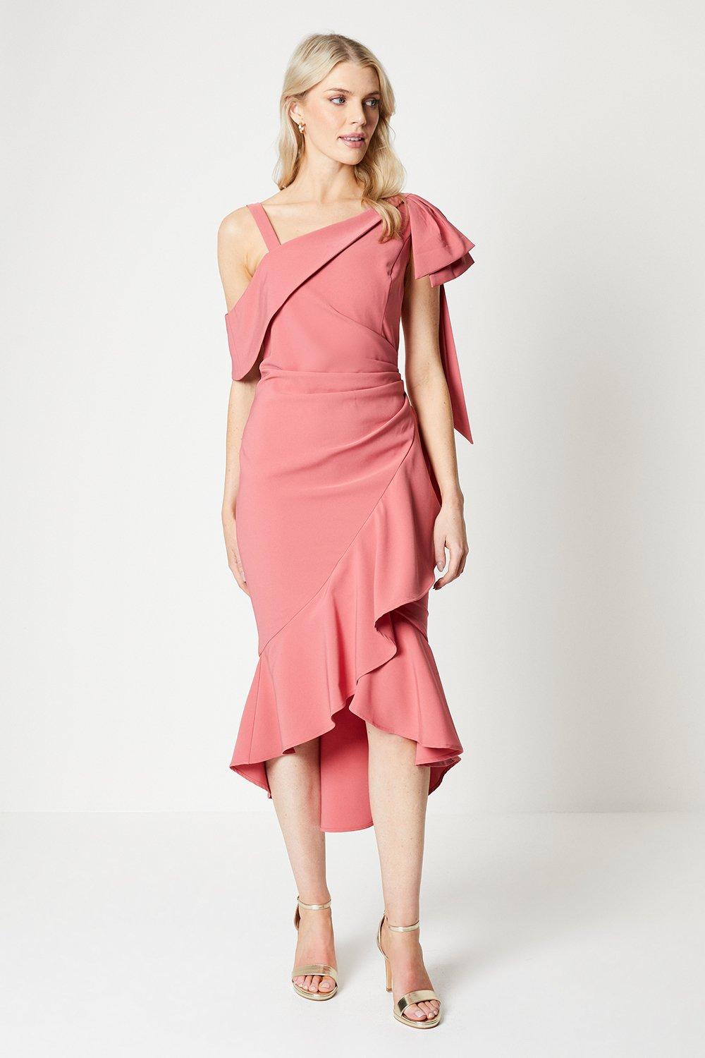 Photograph of Dorothy Perkins Womens Bow Shoulder Ruffle Wrap Skirt Dress