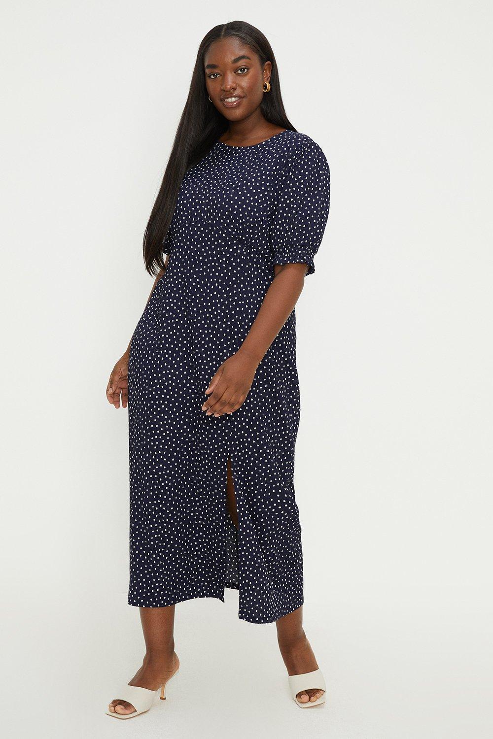 Dorothy Perkins Womens Curve Navy Spot Split Midi Dress Rather Saucy