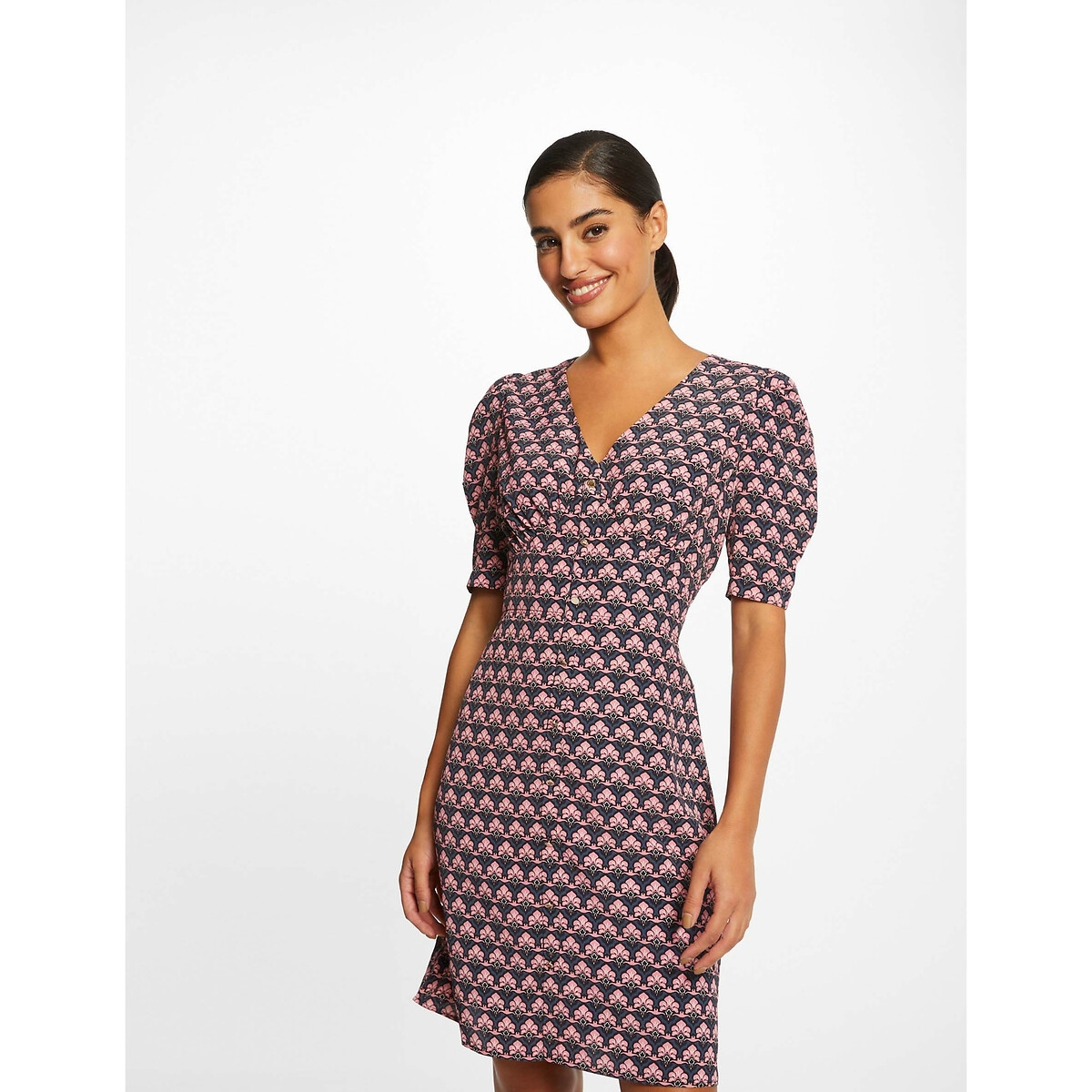 Photograph of Morgan Printed Mini Dress with Balloon Sleeves