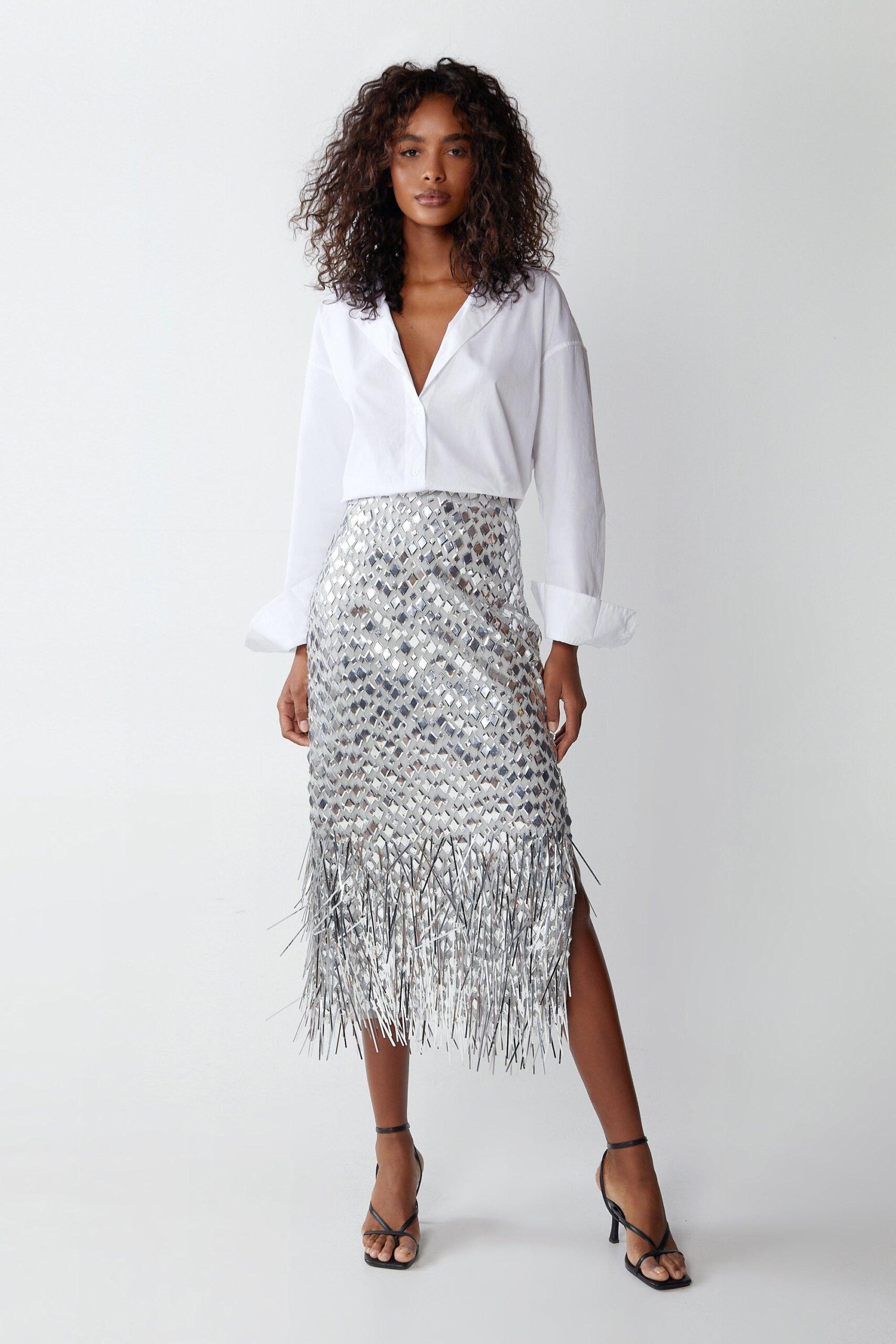 Dorothy Perkins Womens Diamond Sequin Midi Skirt Rather Saucy
