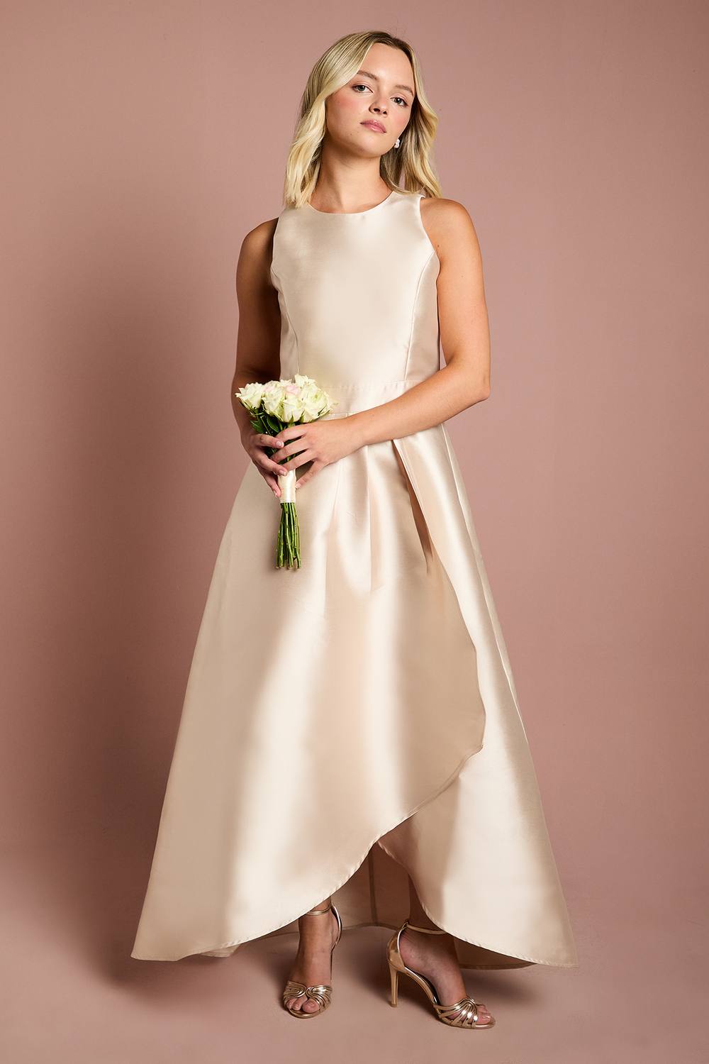 Coast Girl's Teen Twill Waterfall Bridesmaid Dress in Champagne | Size: 10/11 Years