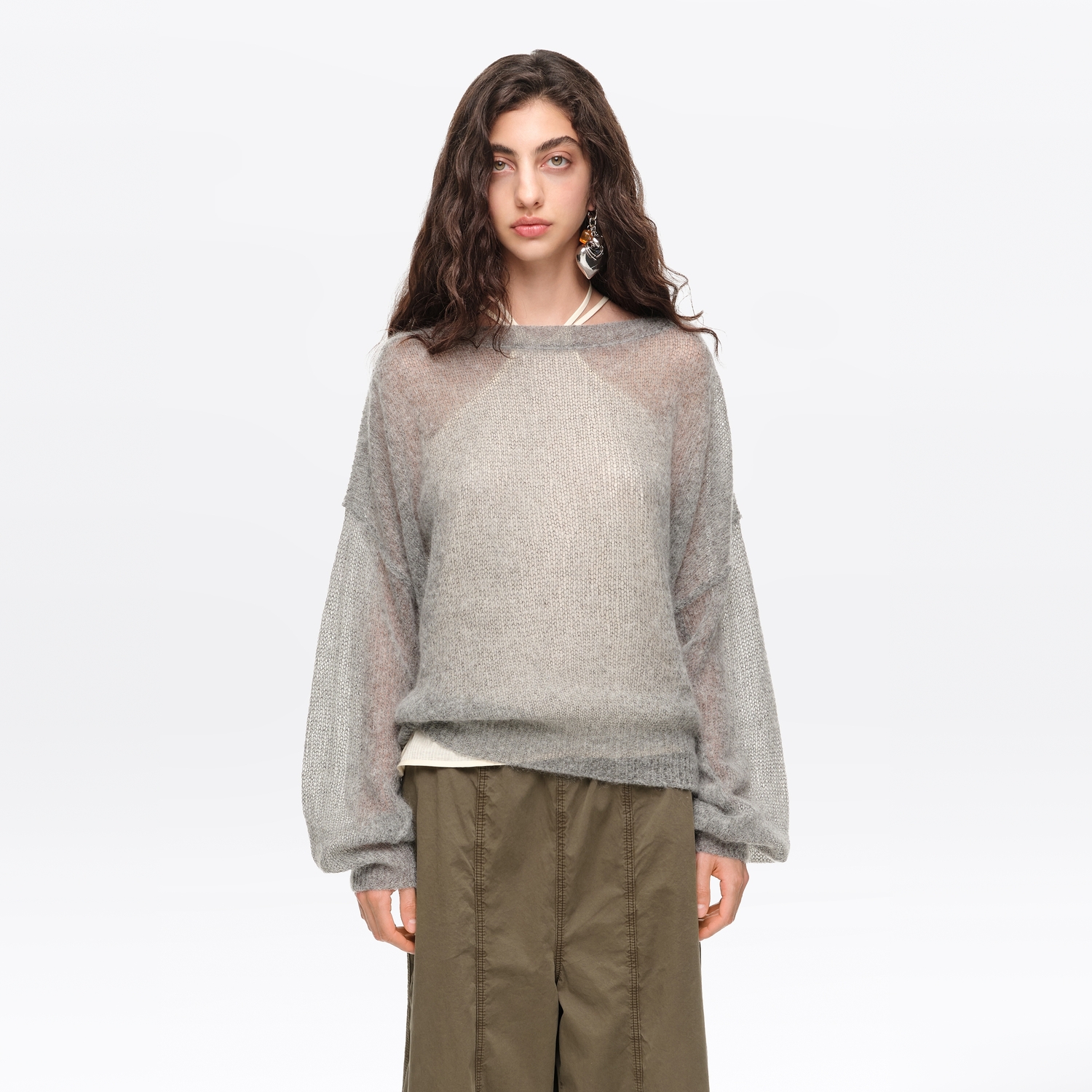 BIMBA Y LOLA Gray melange mohair boat neck sweater