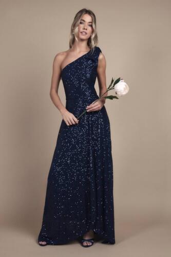 Coast Girl's Teen Sequin Bow One Shoulder Maxi Bridesmaid Dress in Navy | Size: 11/12 Years