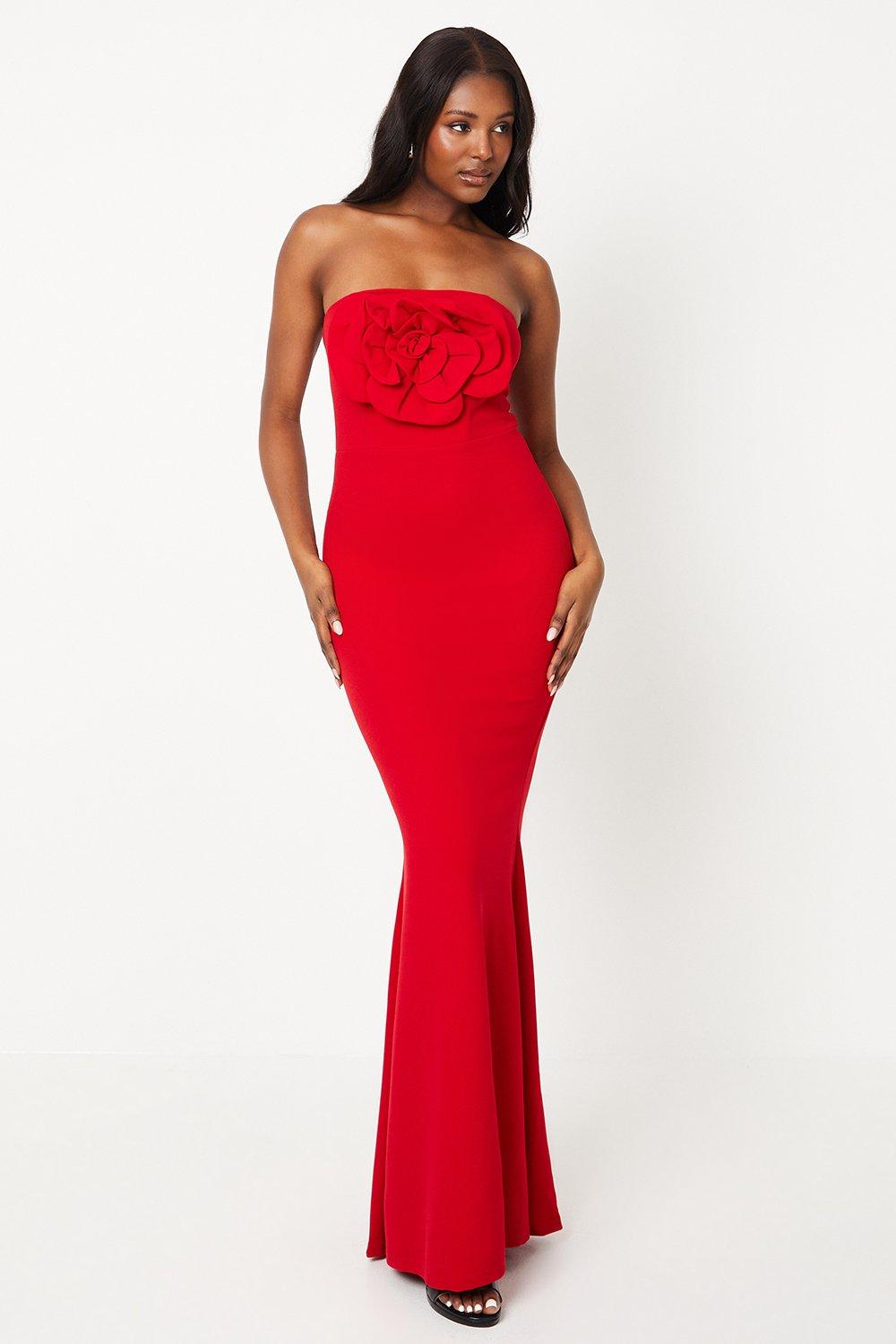 Coast Bandeau Maxi Gown With Rose Corsage Rather Saucy