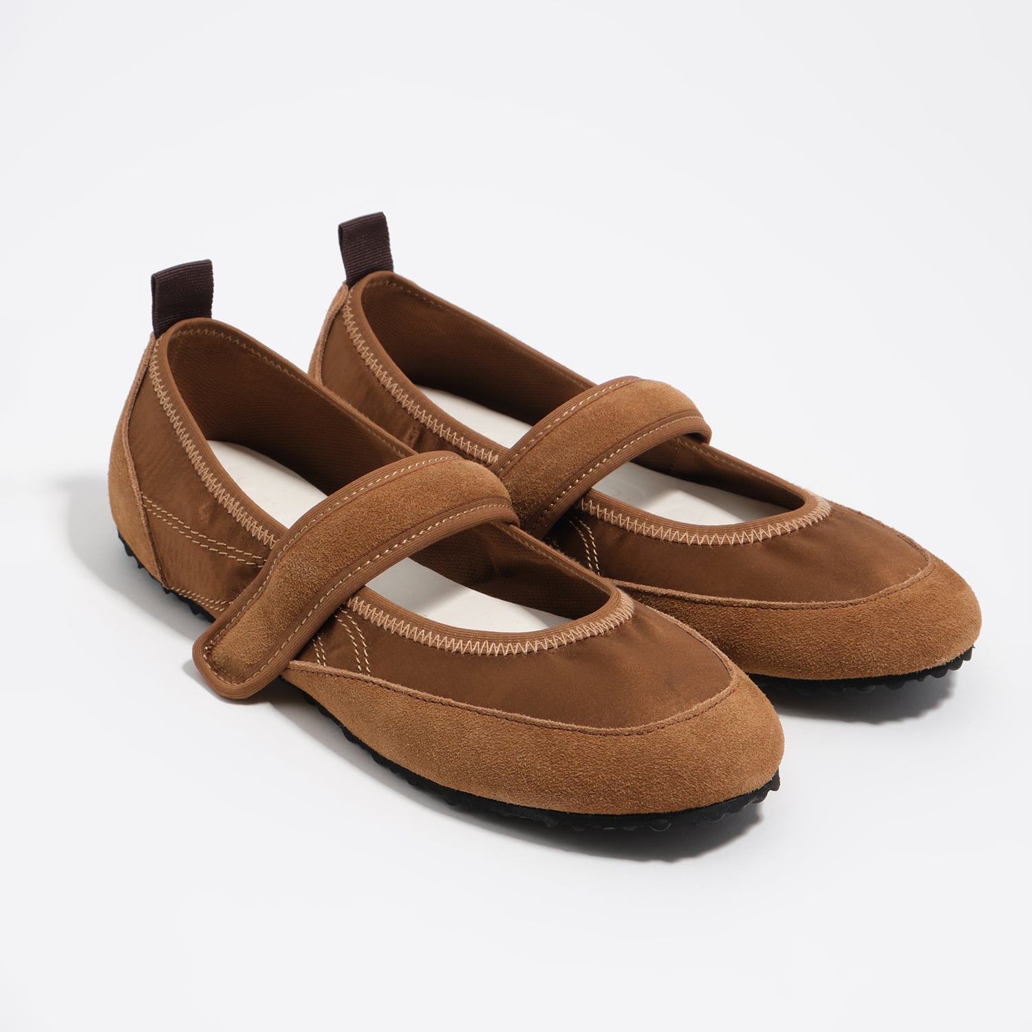 BIMBA Y LOLA Tan suede and satin sporty ballerina