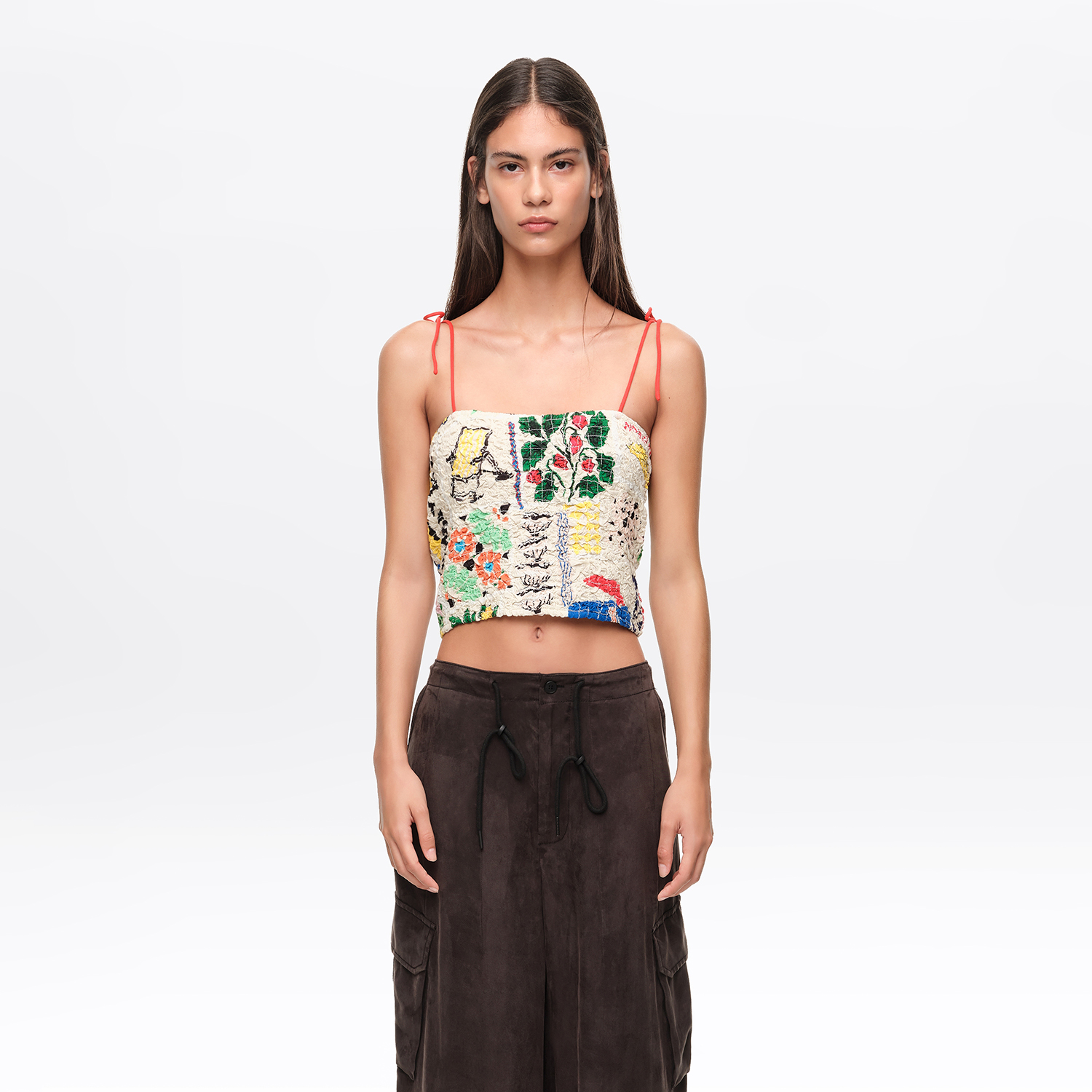 BIMBA Y LOLA Summer Patchwork ruched strappy top