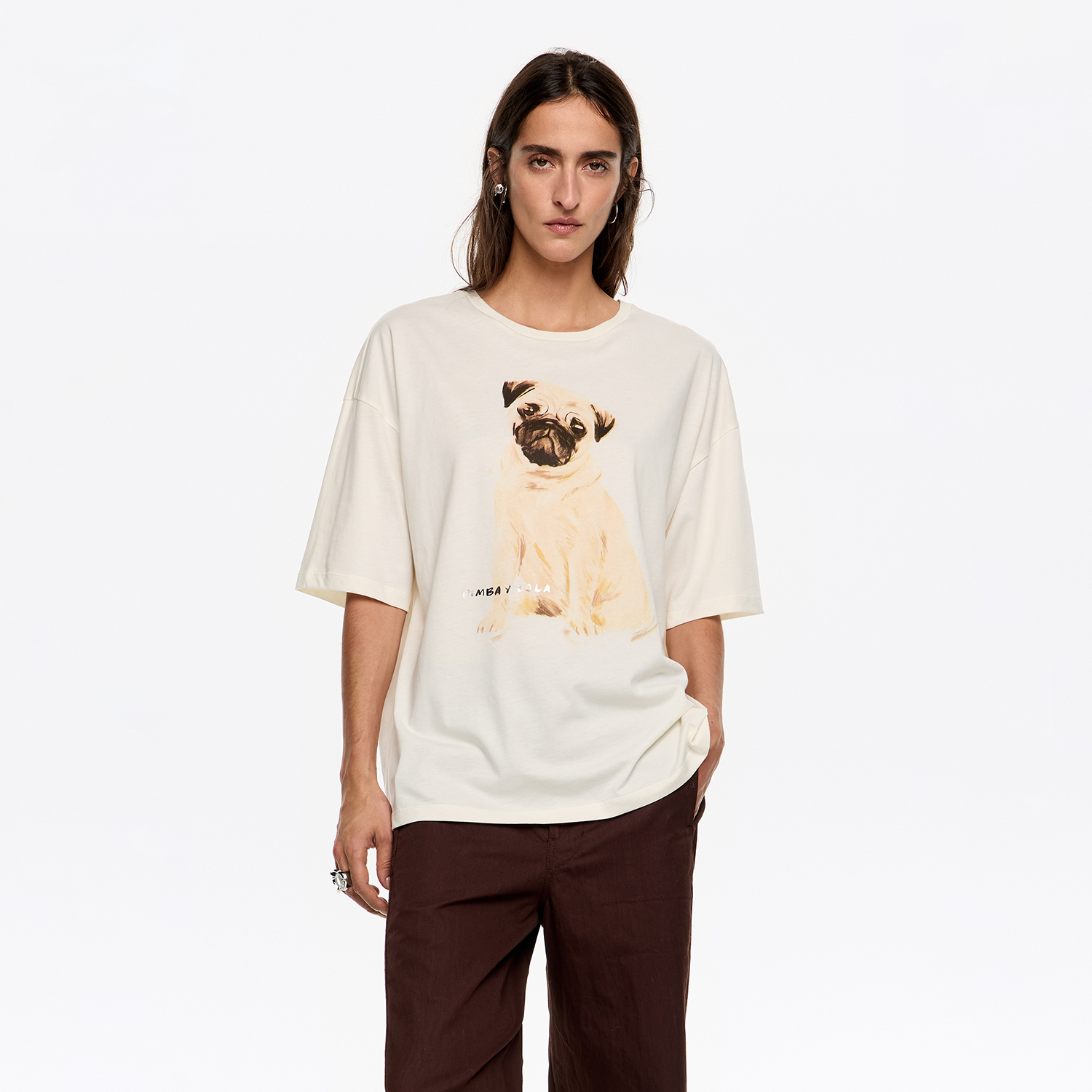 BIMBA Y LOLA Ivory pug logo T-shirt
