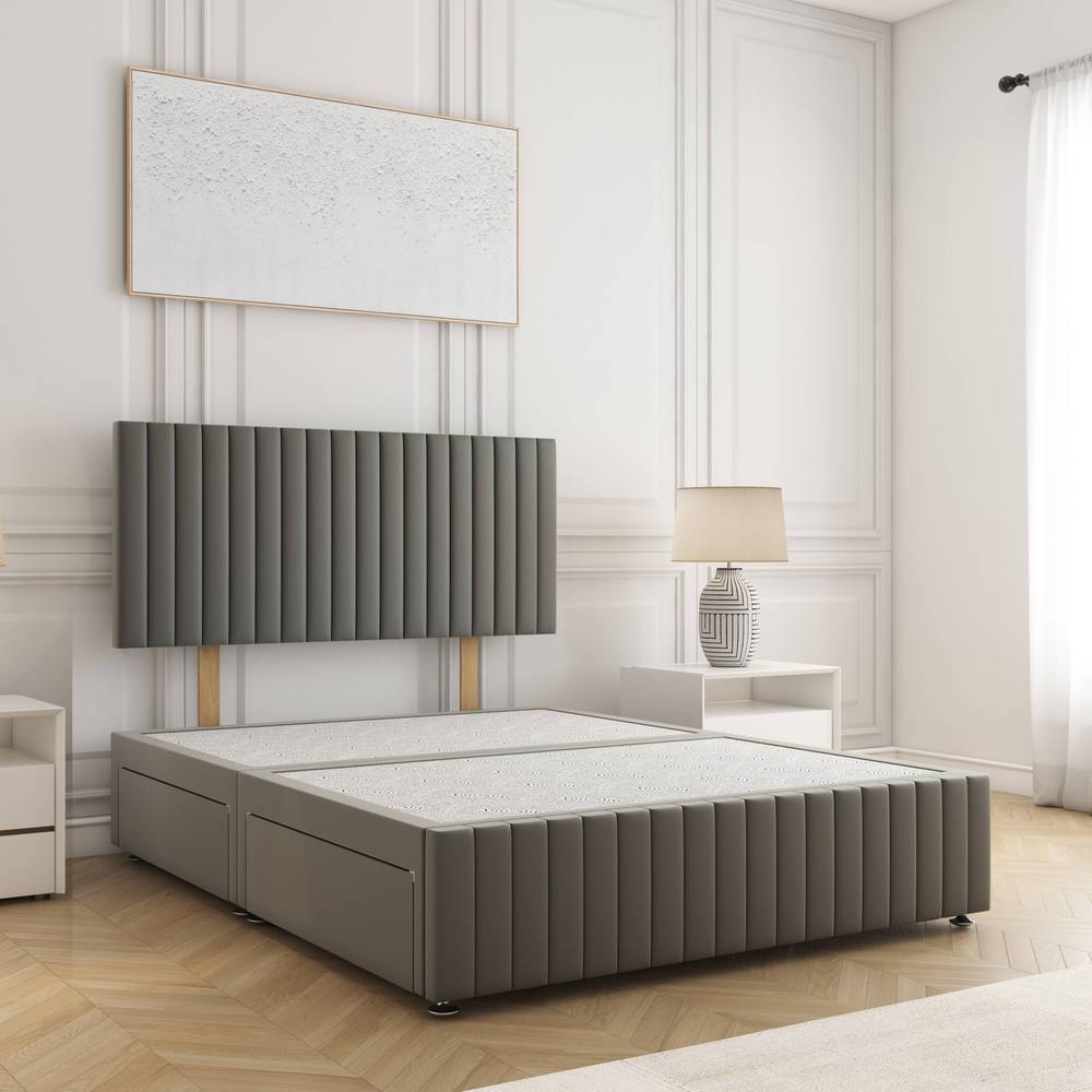 BSSPOKE Emma Plush Velvet Divan Bed 24" Headboard & 4 Drawers No Mattress in Grey | Size: Small Double