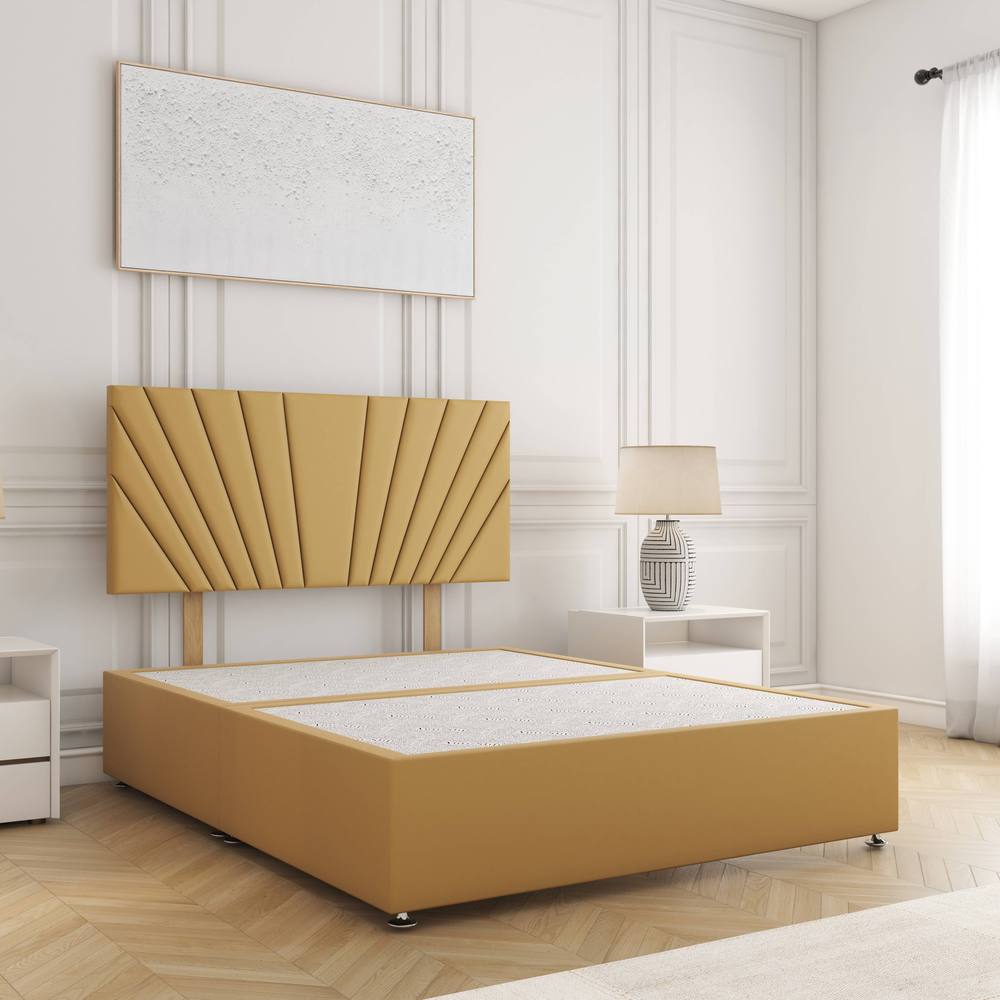 BSSPOKE Maria Plush Velvet Divan Bed 24" Headboard & No Mattress No Drawers in Mustard | Size: King