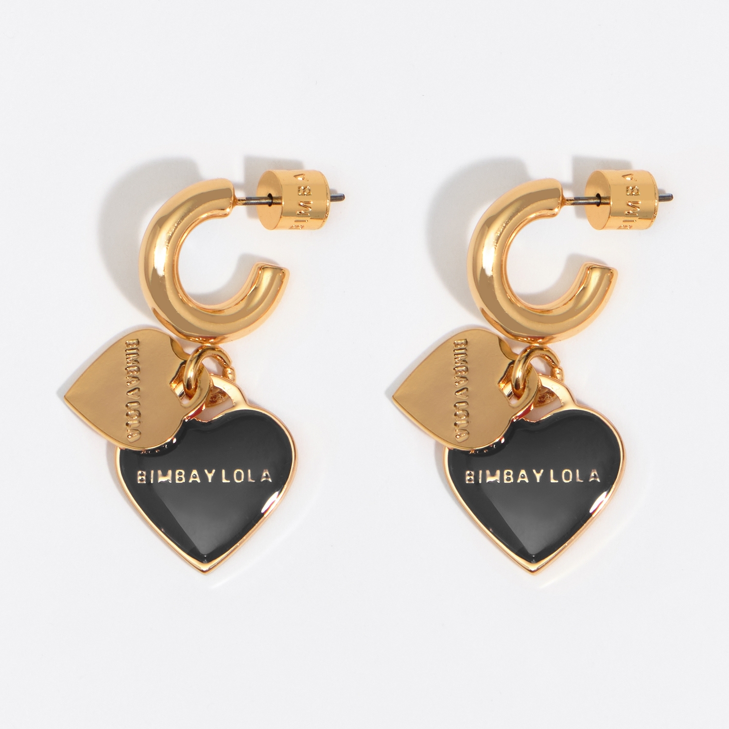 BIMBA Y LOLA Black double heart logo hoop earrings