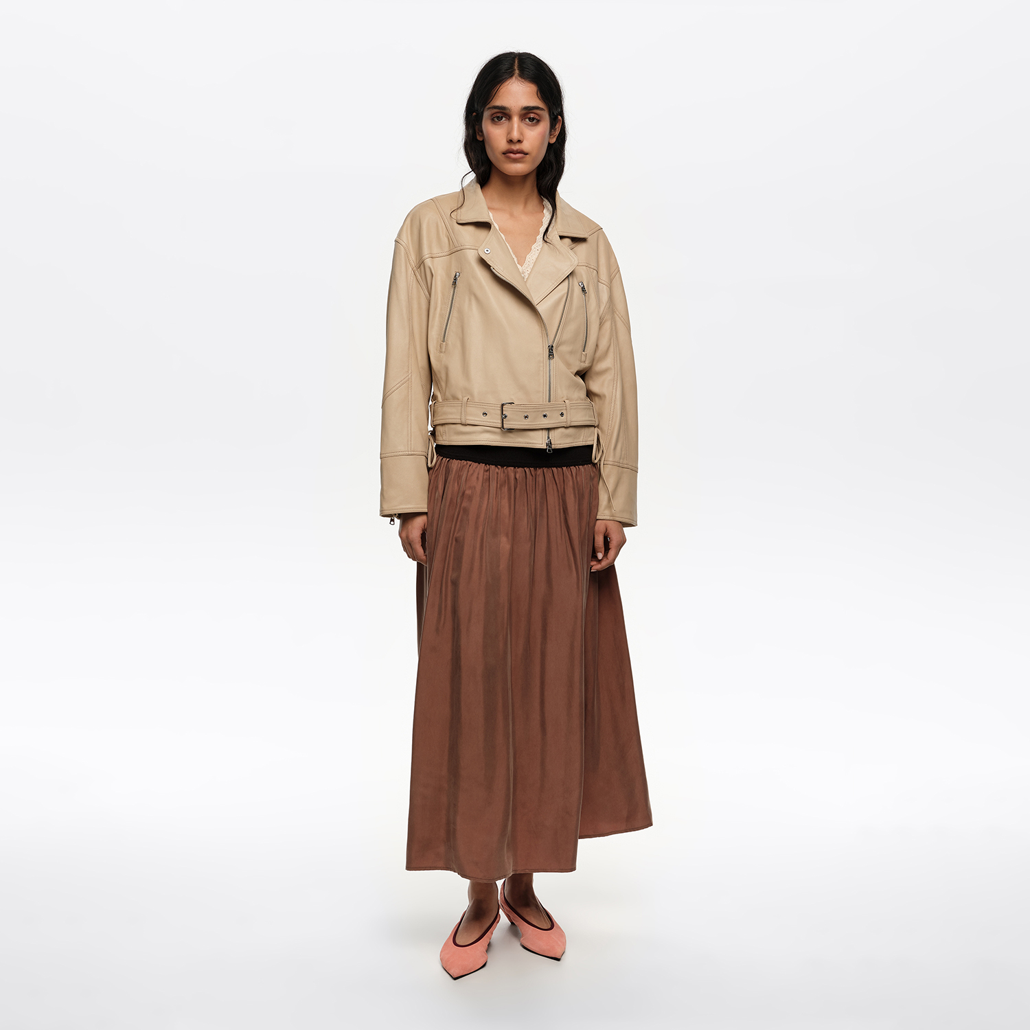BIMBA Y LOLA Washed brown cupro flared skirt