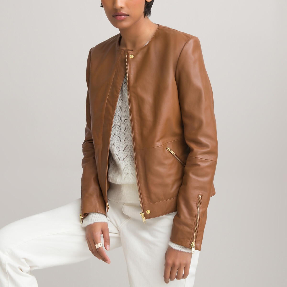 Photograph of La Redoute Collections Leather Collarless Jacket