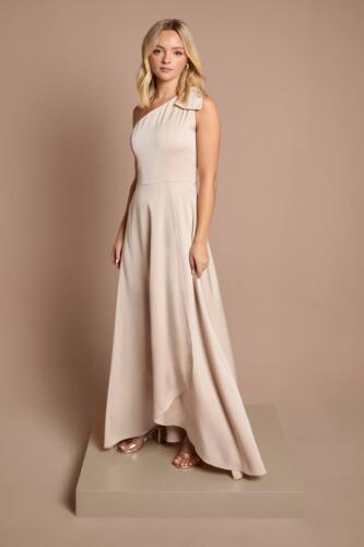 Coast Girl's Teen One Shoulder Bow Bridesmaid Dress in Champagne | Size: 10/11 Years