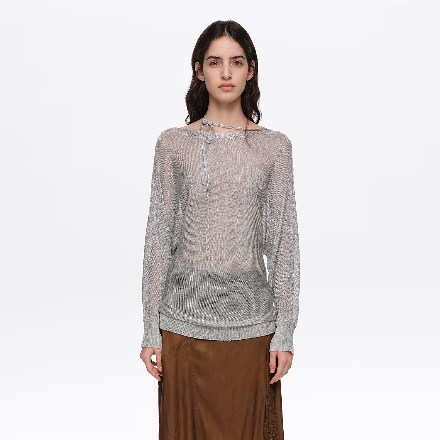 BIMBA Y LOLA Silver boat neckline crossover ties sweater