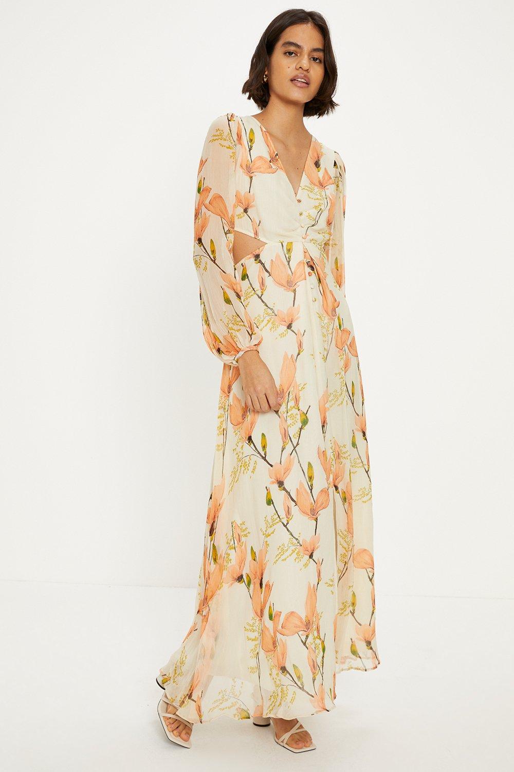 Photograph of Dorothy Perkins Womens Soft Floral Button Detail Cut Out Maxi Dress