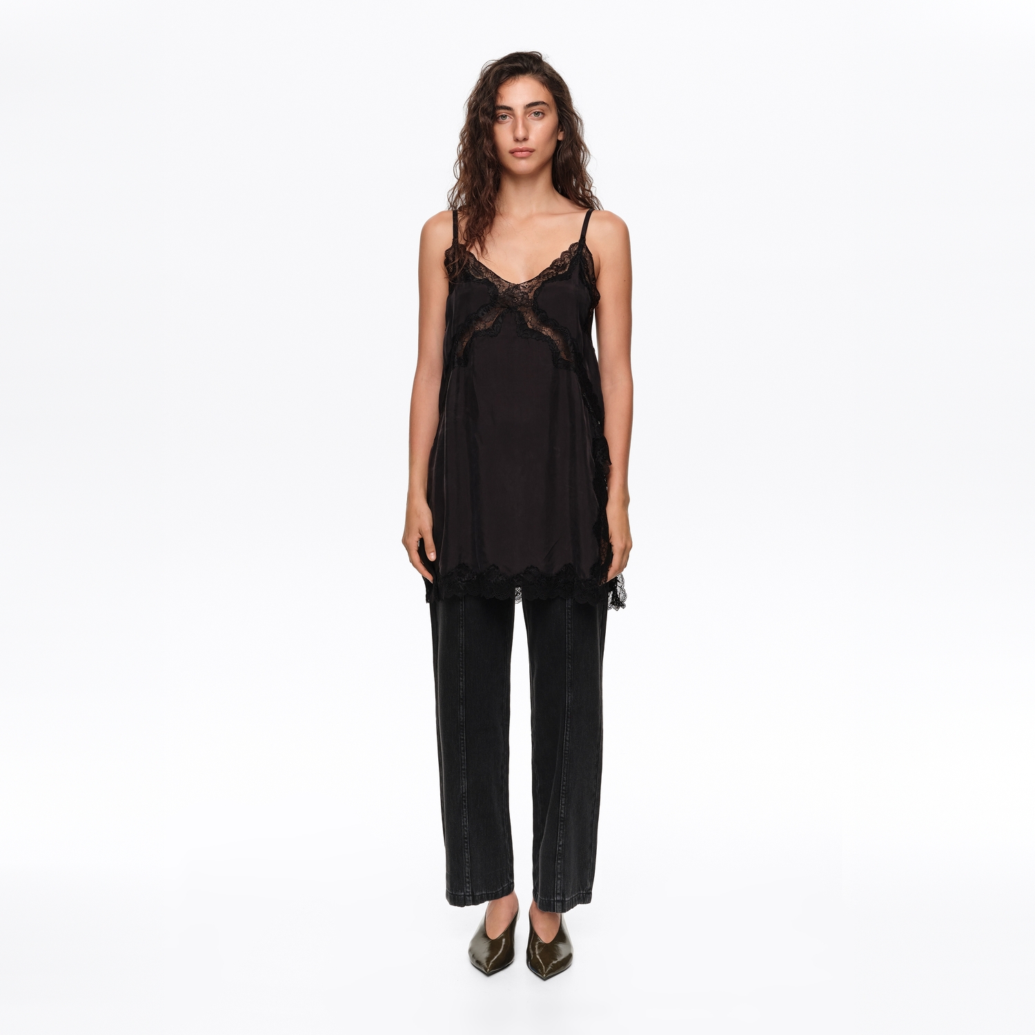 BIMBA Y LOLA STRAIGHT CROPPED - Black ankle-length denim trousers