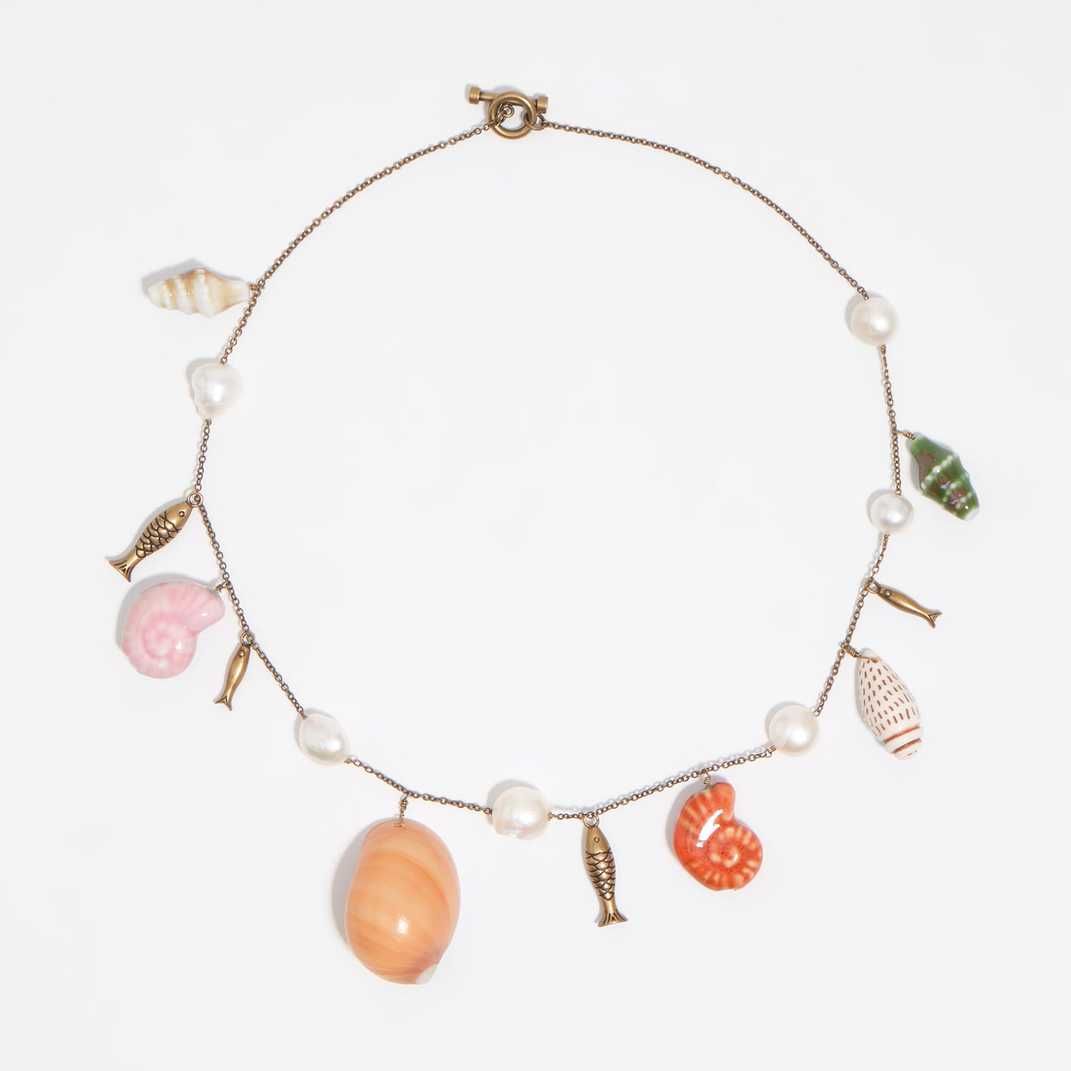 BIMBA Y LOLA Aged gold necklace with fish and shells