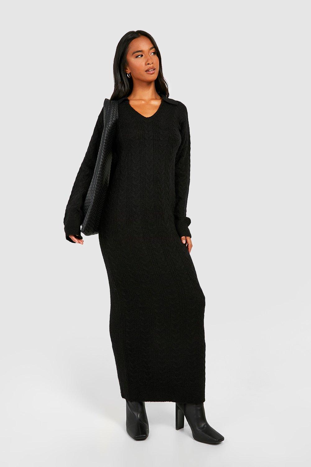 Boohoo Womens Petite Soft Cable Knit Polo Collar Jumper Dress Rather Saucy