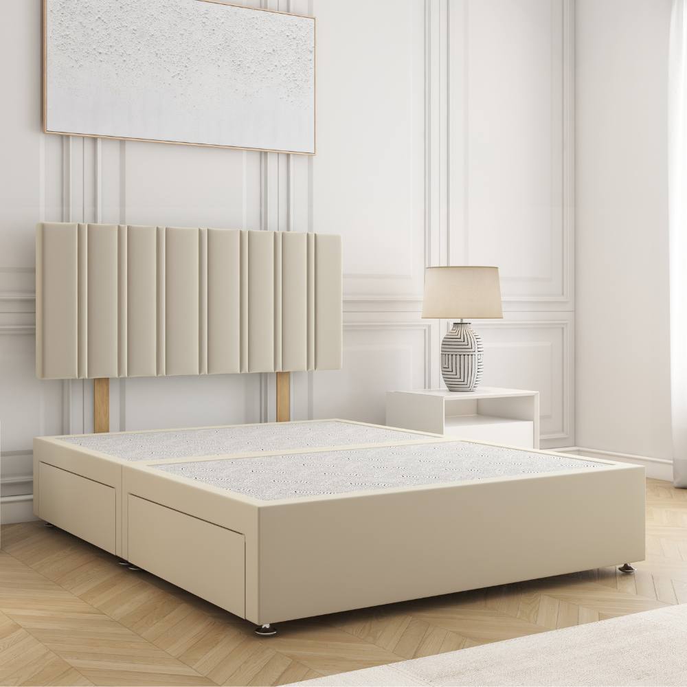 BSSPOKE Sienna Divan Bed Plush 24" Headboard & 2Drawers Same Side No Mattress in Cream | Size: Double